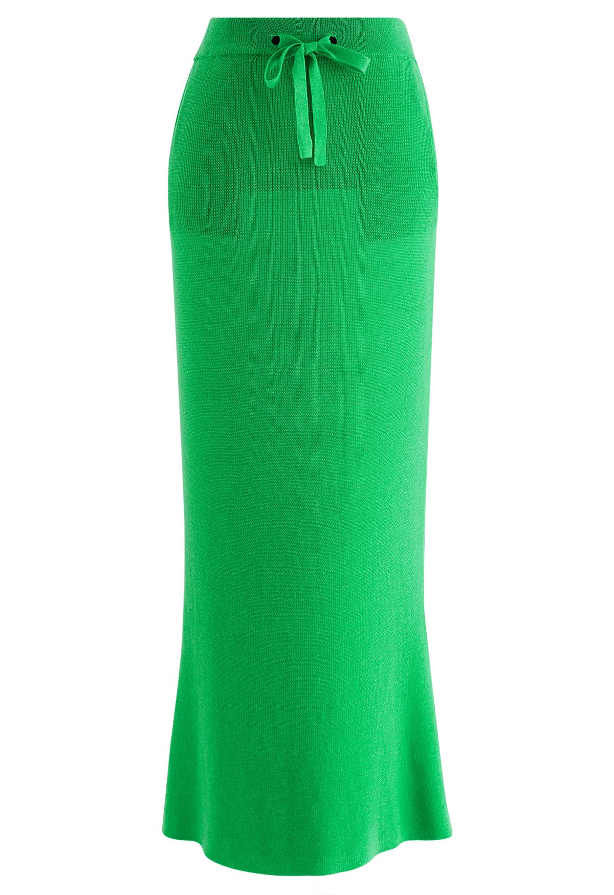 Jupe longue crayon taille haute tricotée en vert