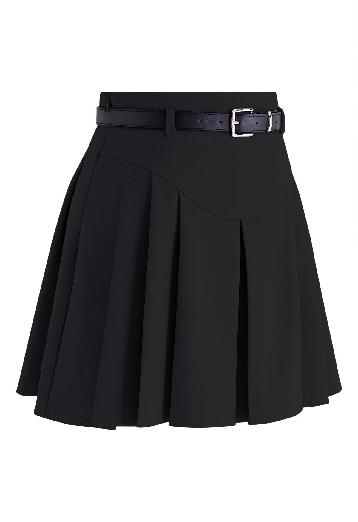 Mini-jupe plissée avec ceinture et détails de coutures en noir