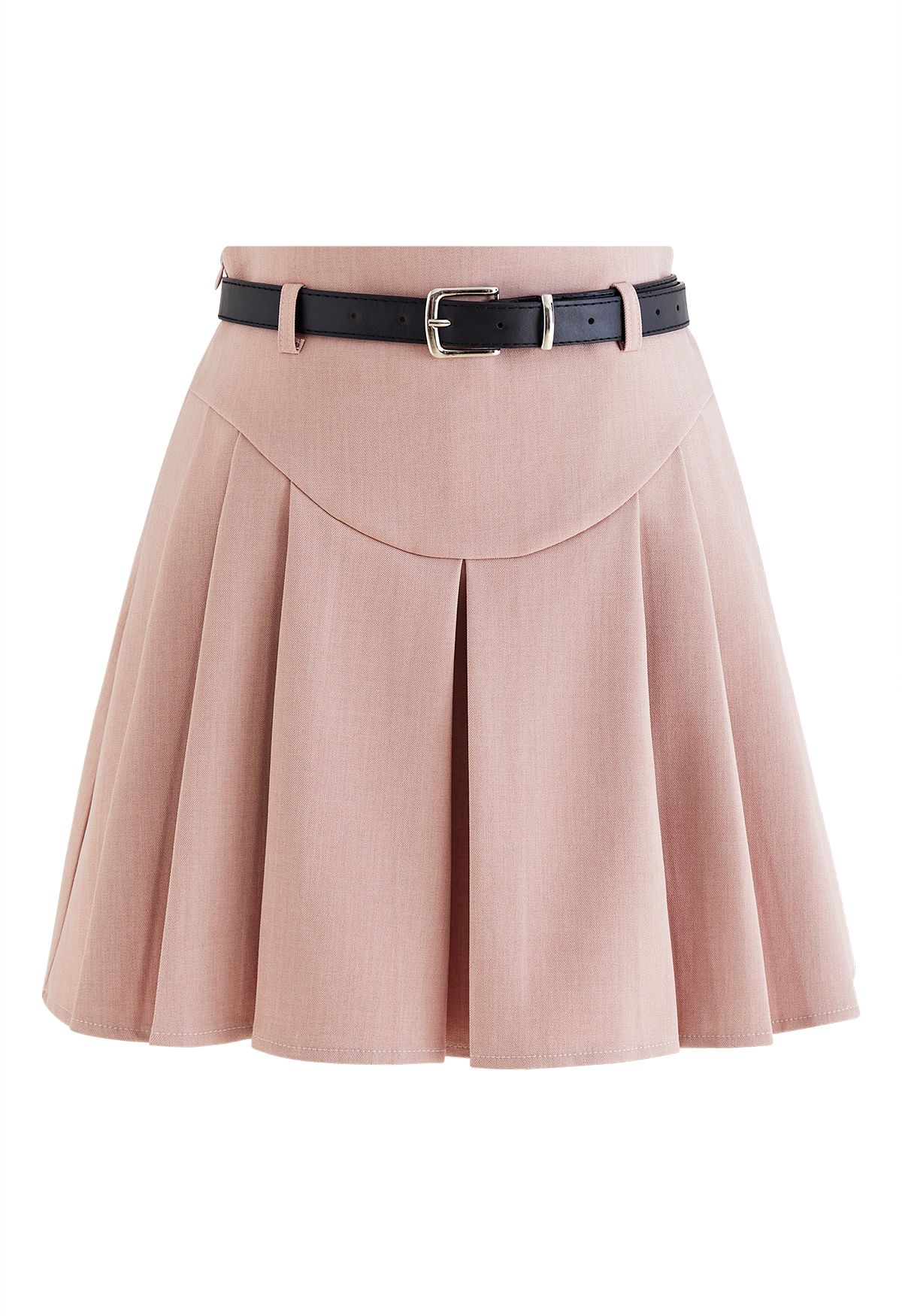 Mini-jupe plissée avec ceinture et détails de couture en rose