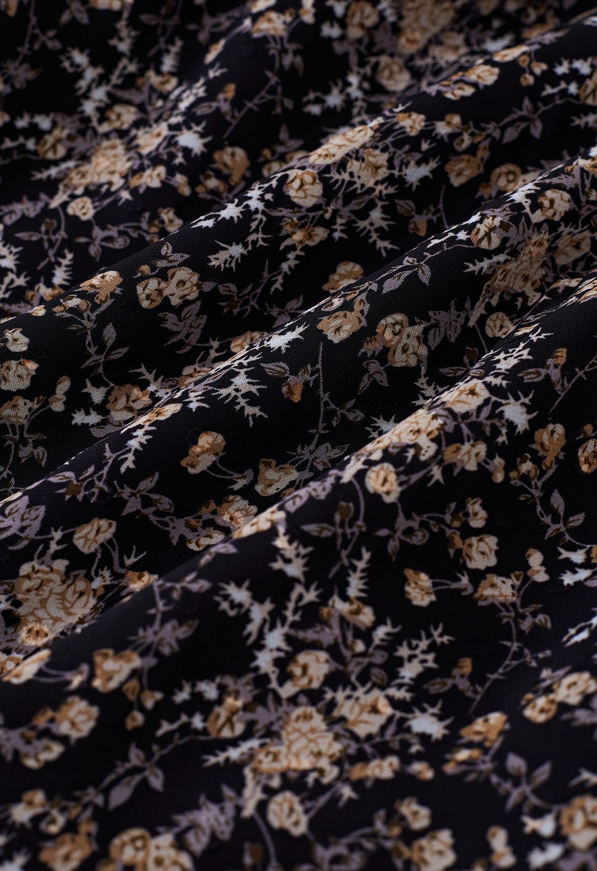 Delightful Floret Ruffle Chiffon Mini Dress en Noir