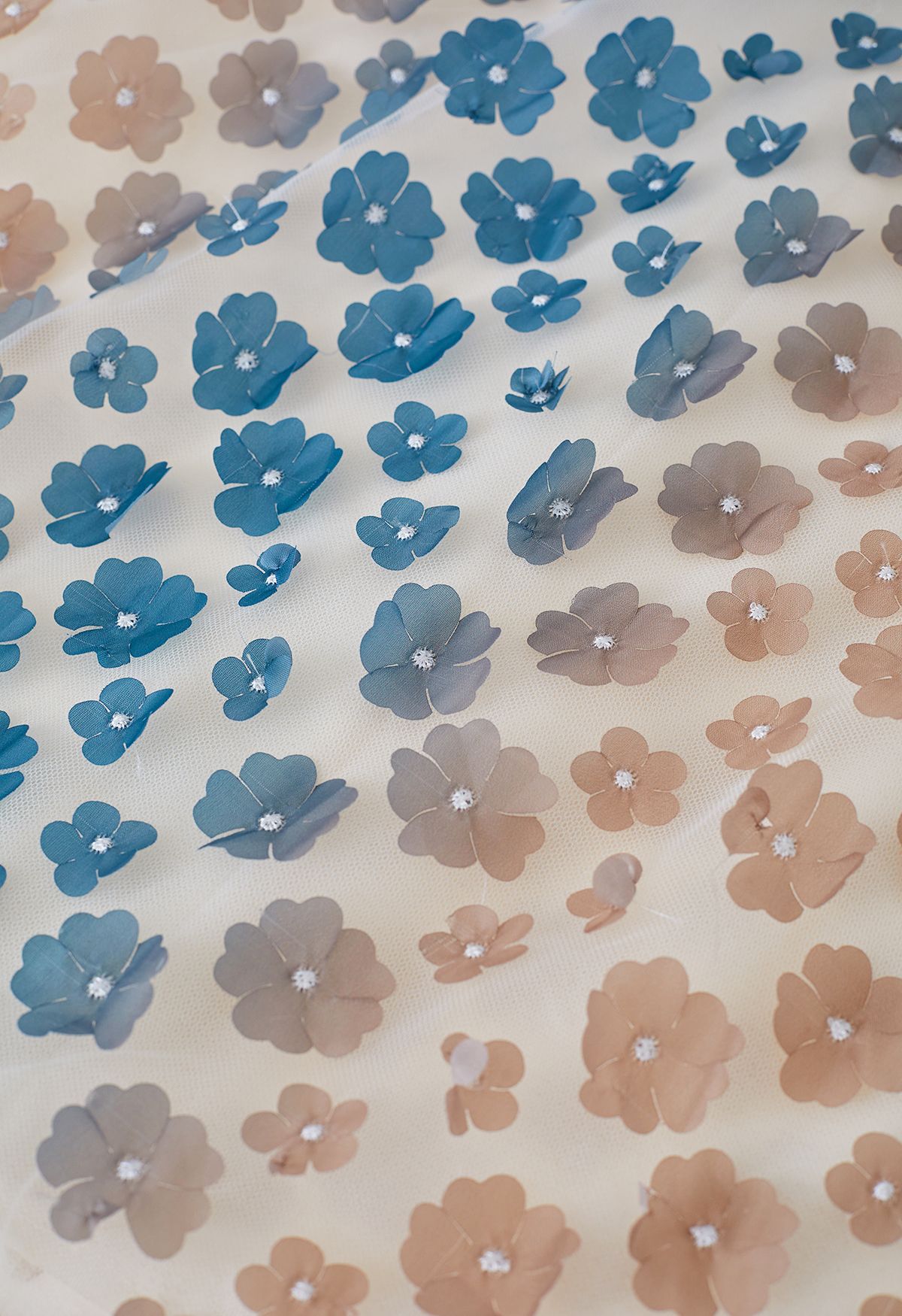 Jupe en maille double épaisseur à fleurs 3D dégradées en bleu poussiéreux