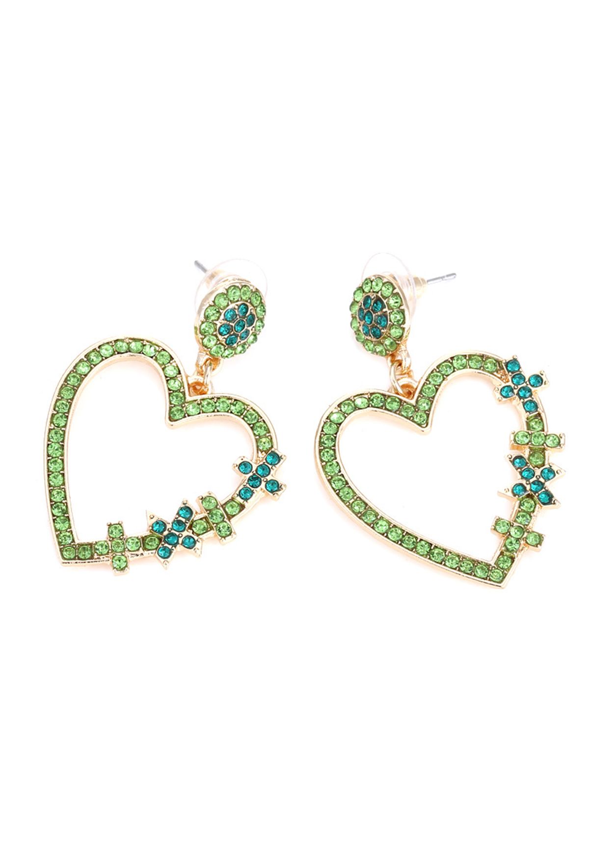 Boucles d'Oreilles Crochet Coeur Diamant Vert