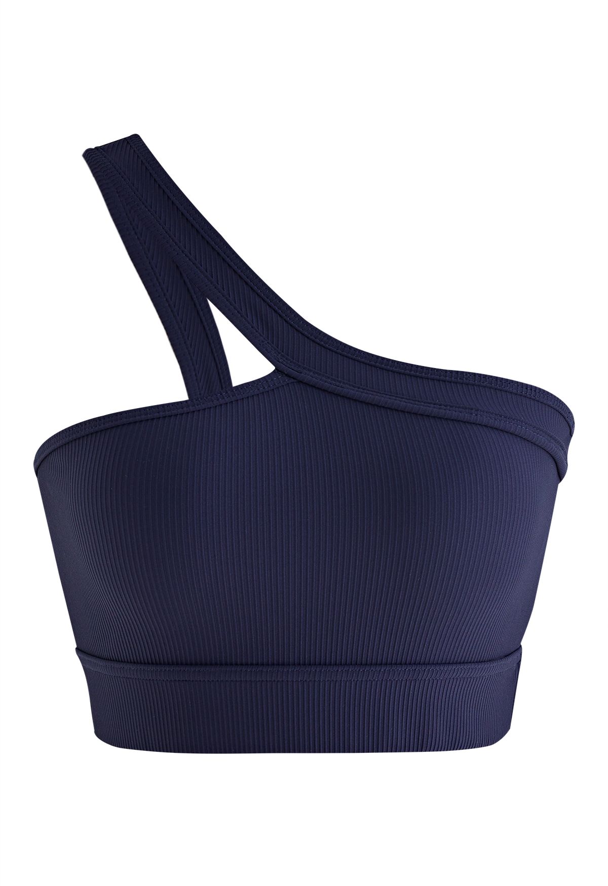 Soutien-gorge de sport côtelé à col licou incliné en bleu marine