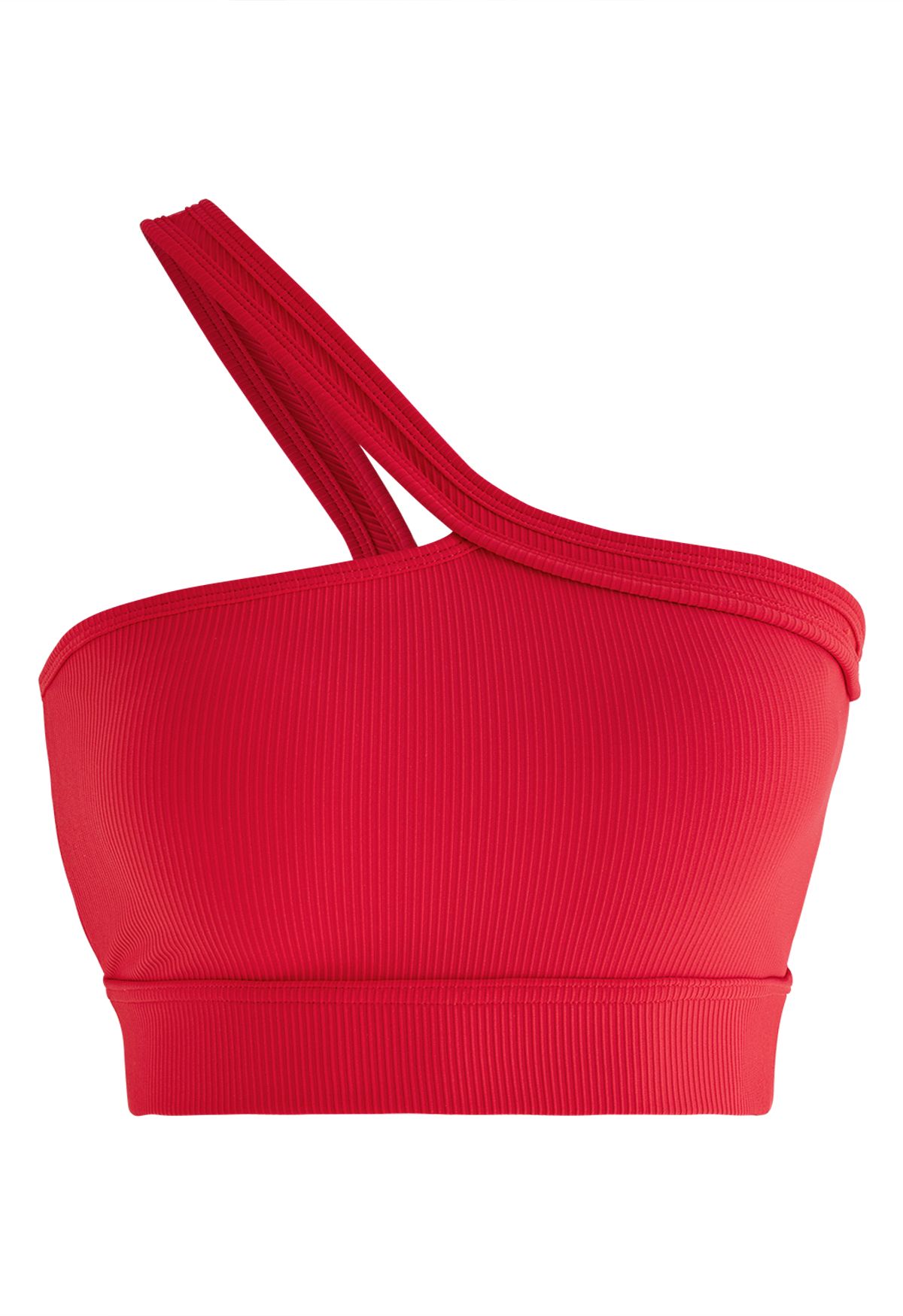 Soutien-Gorge de Sport Côtelé à Col Halter Oblique en Rouge