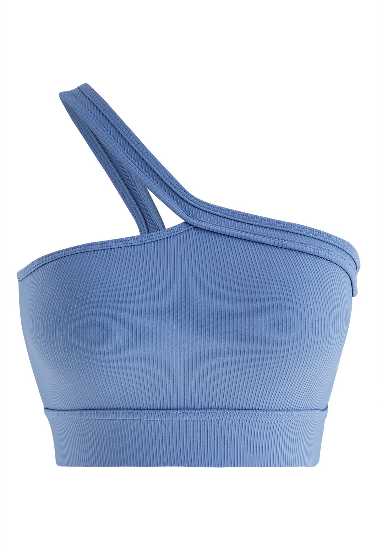 Soutien-Gorge de Sport Côtelé à Col Halter Incliné en Bleu