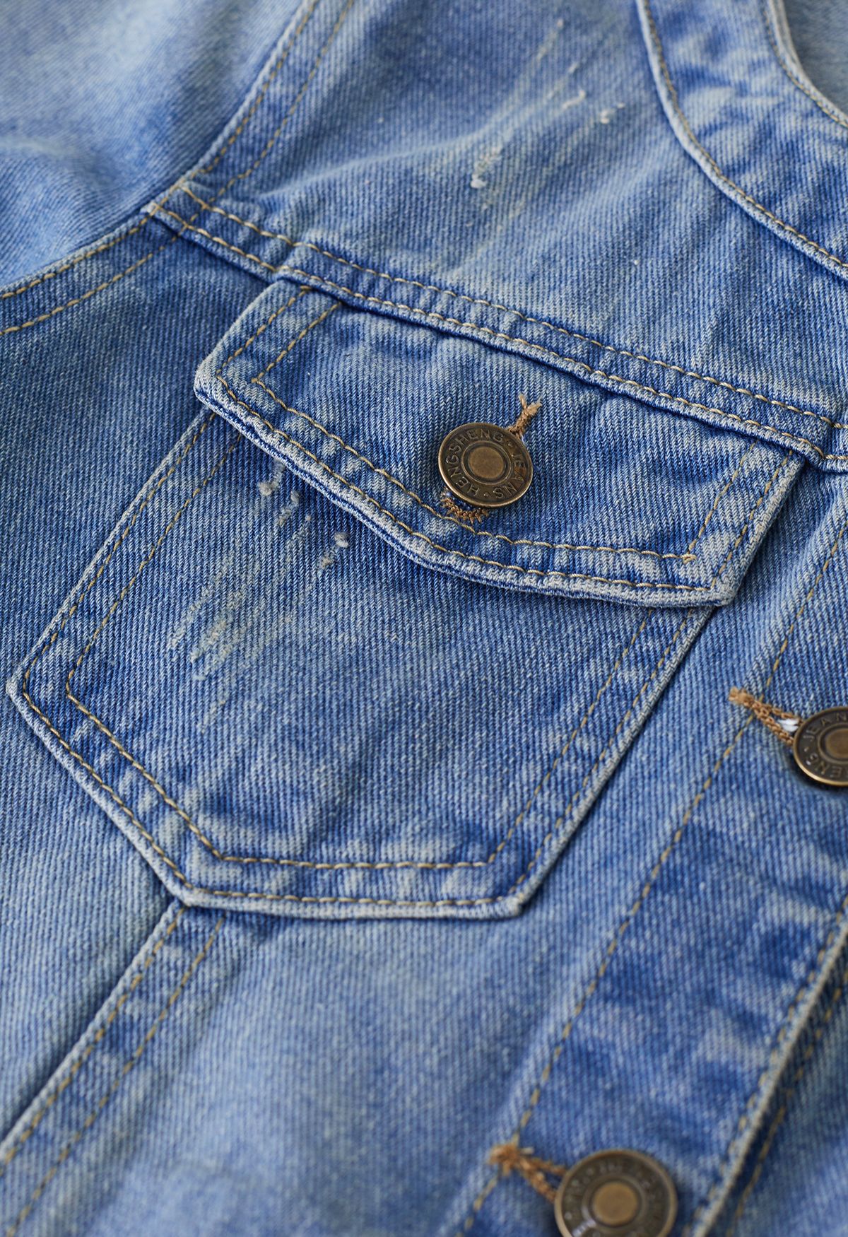 Veste en jean sans col délavé clair