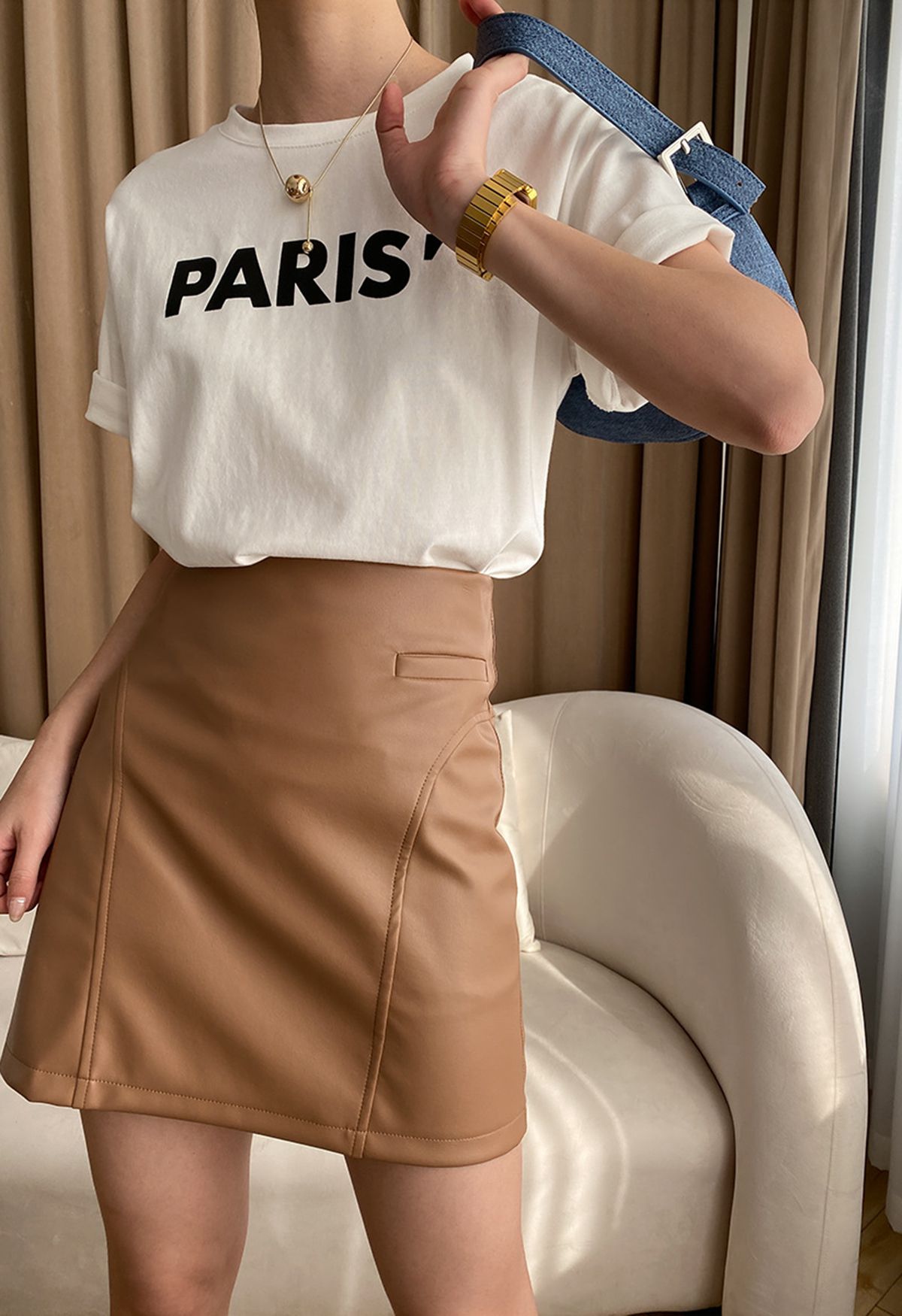 T-shirt col rond imprimé Paris en blanc