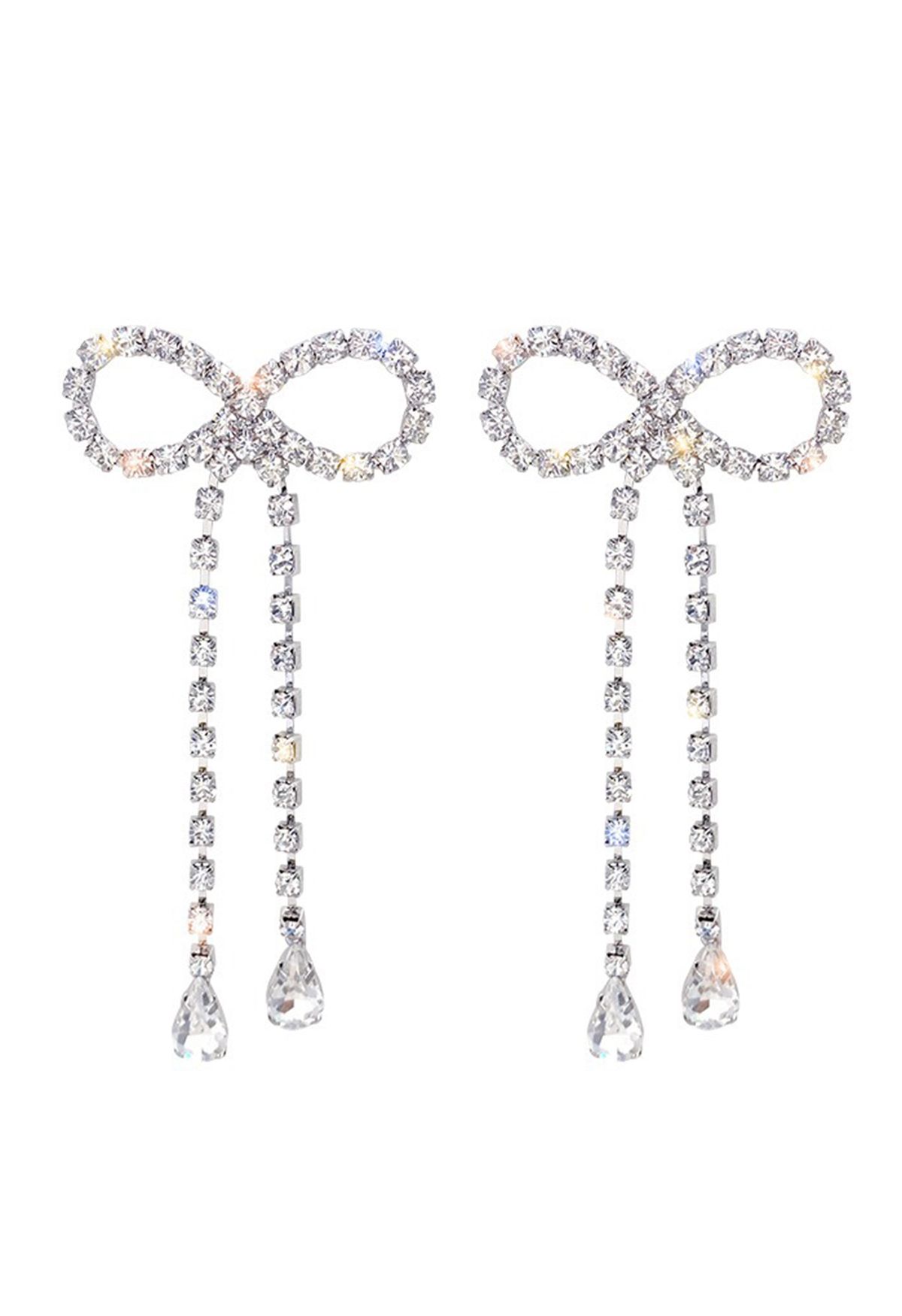 Boucles d'oreilles pendantes Full Diamond Bowknot