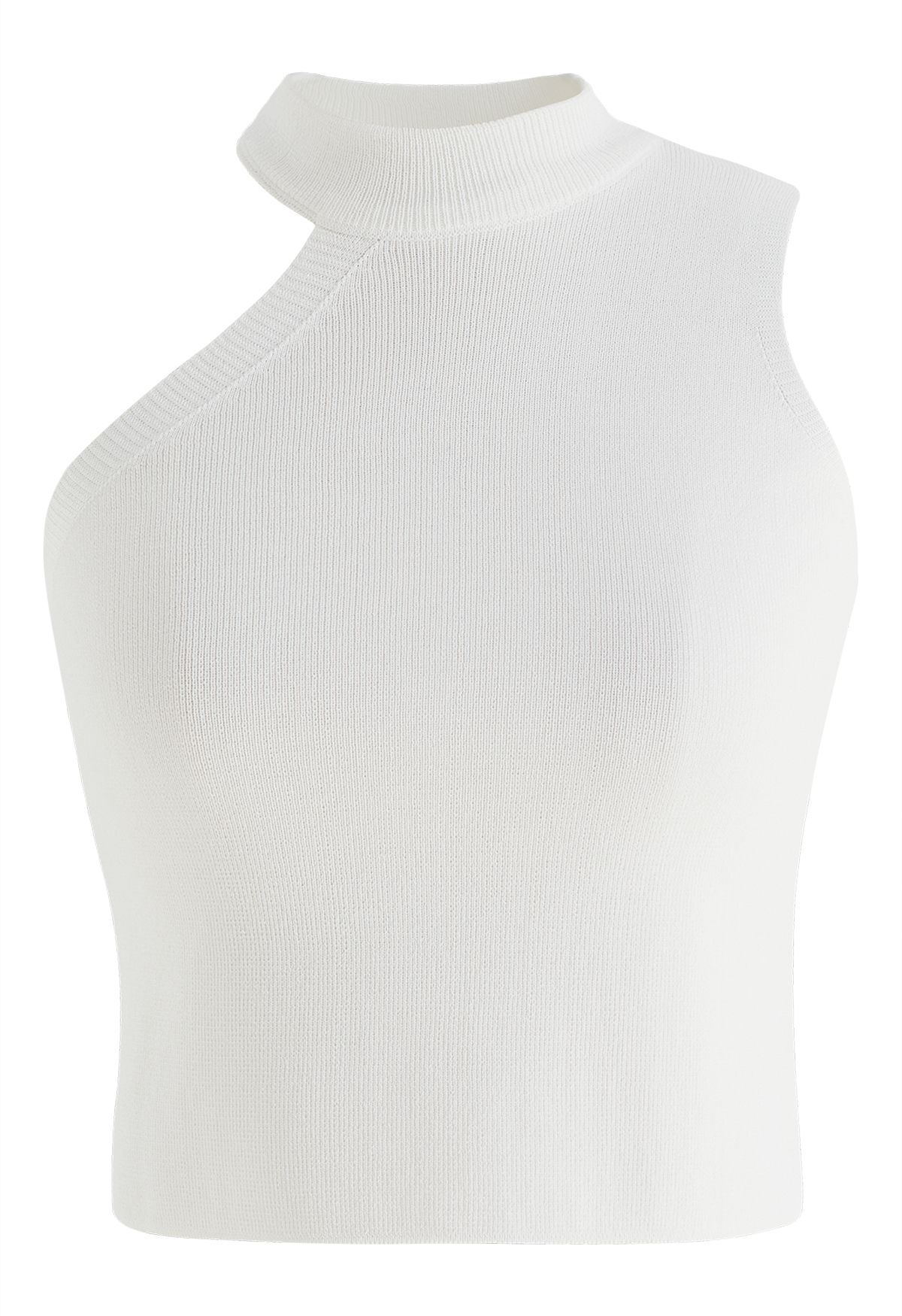 Crop top asymétrique en tricot à licou en blanc