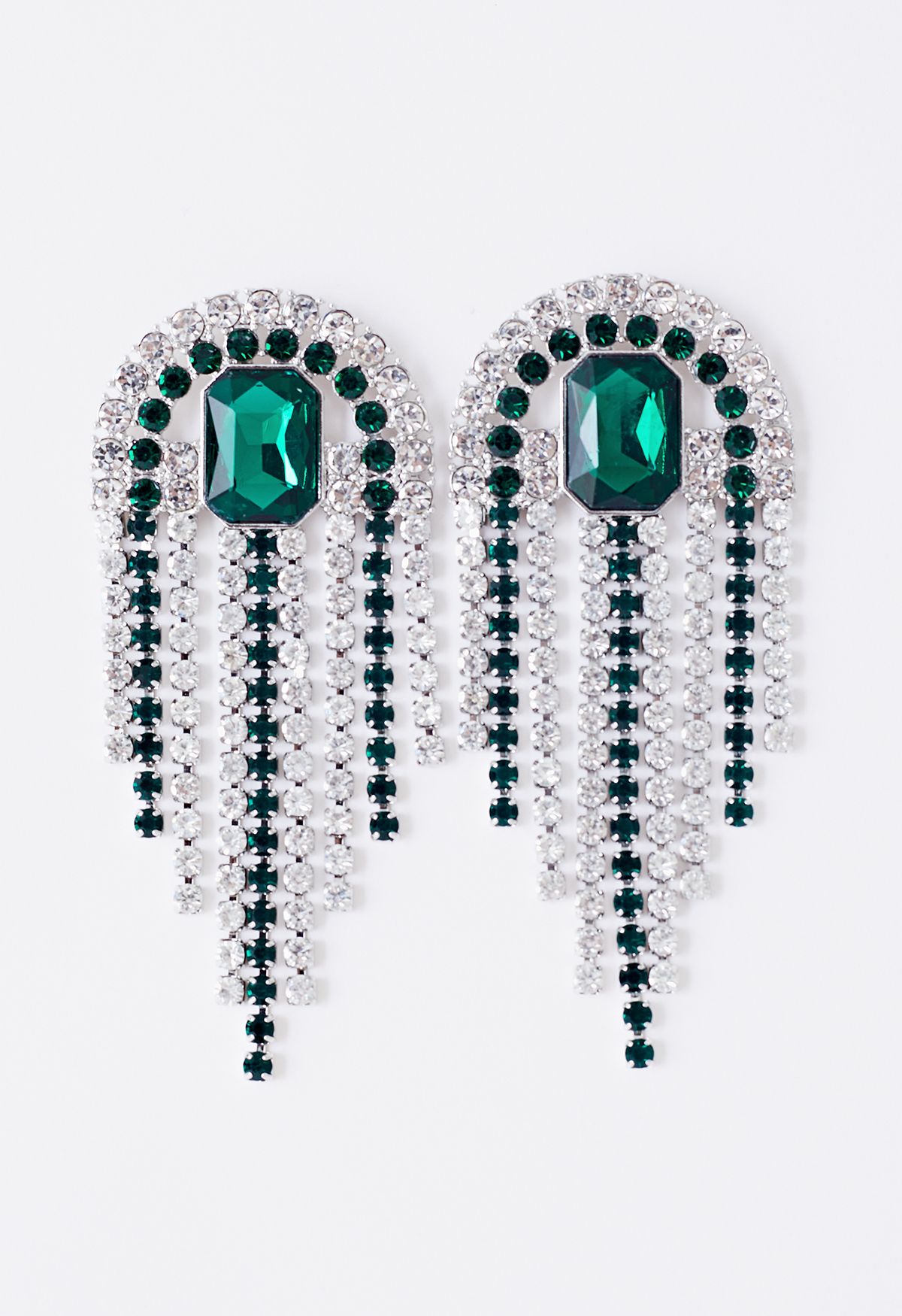 Boucles d'oreilles à pampilles en diamant taille émeraude en vert