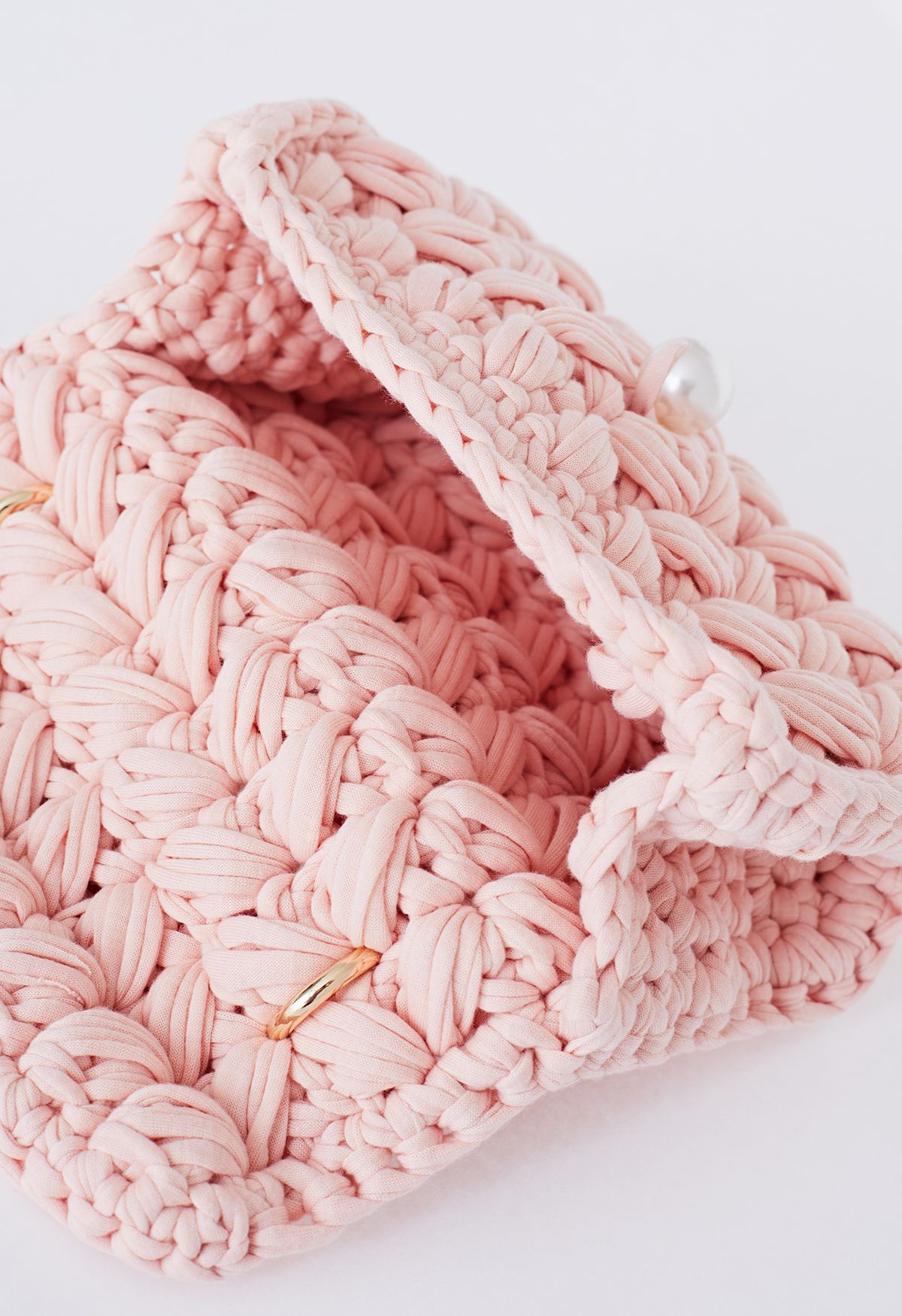 Mini sac en tricot épais tressé à chaîne perlée en rose