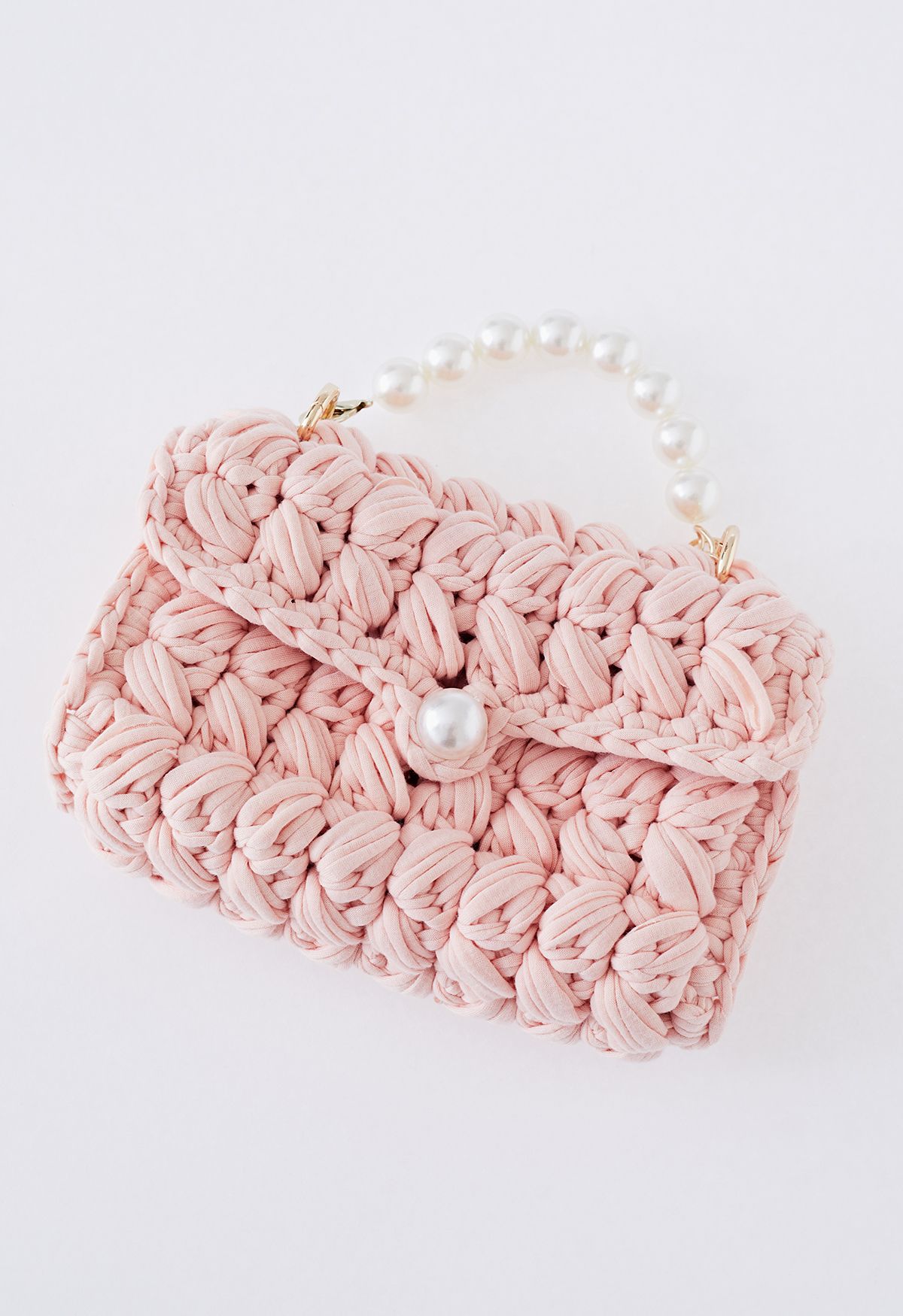 Mini sac en tricot épais tressé à chaîne perlée en rose