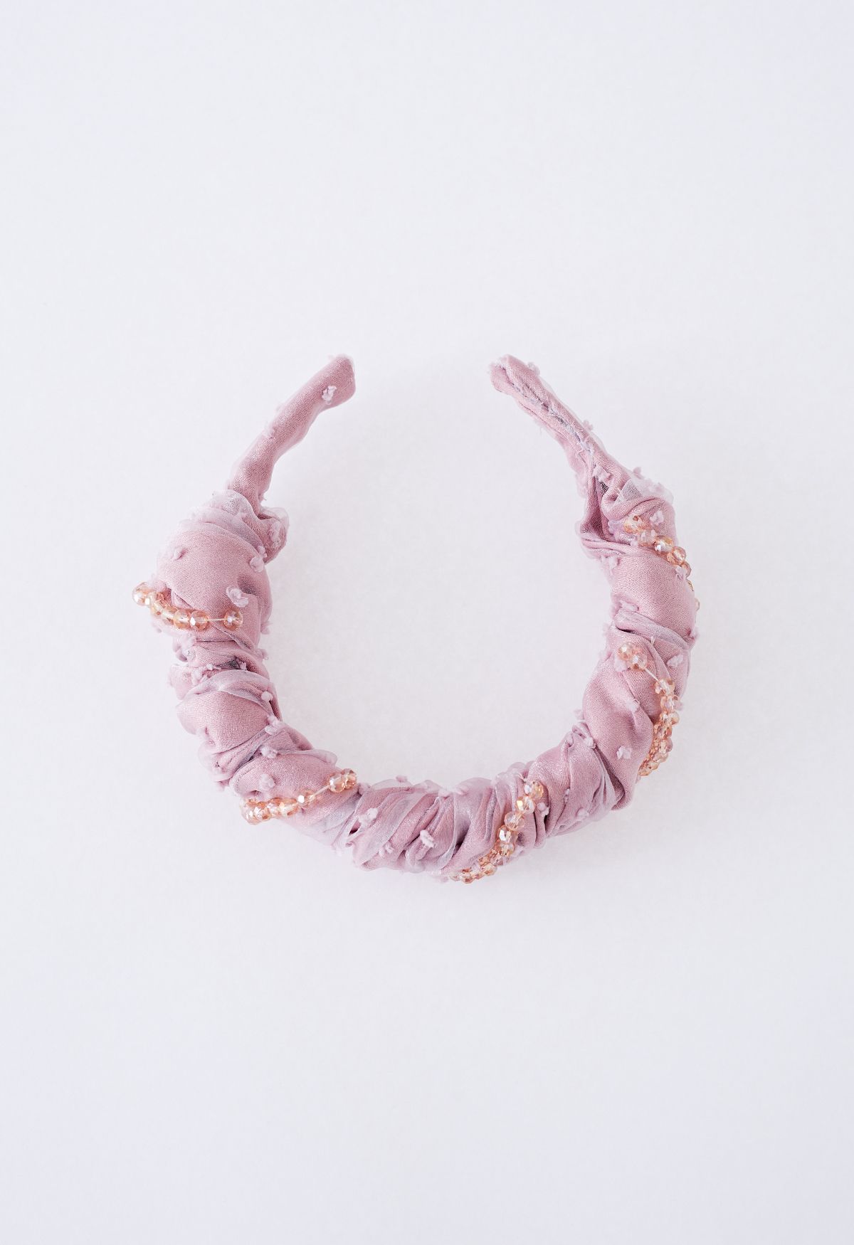 Bandeau à décor perlé en organza froncé rose