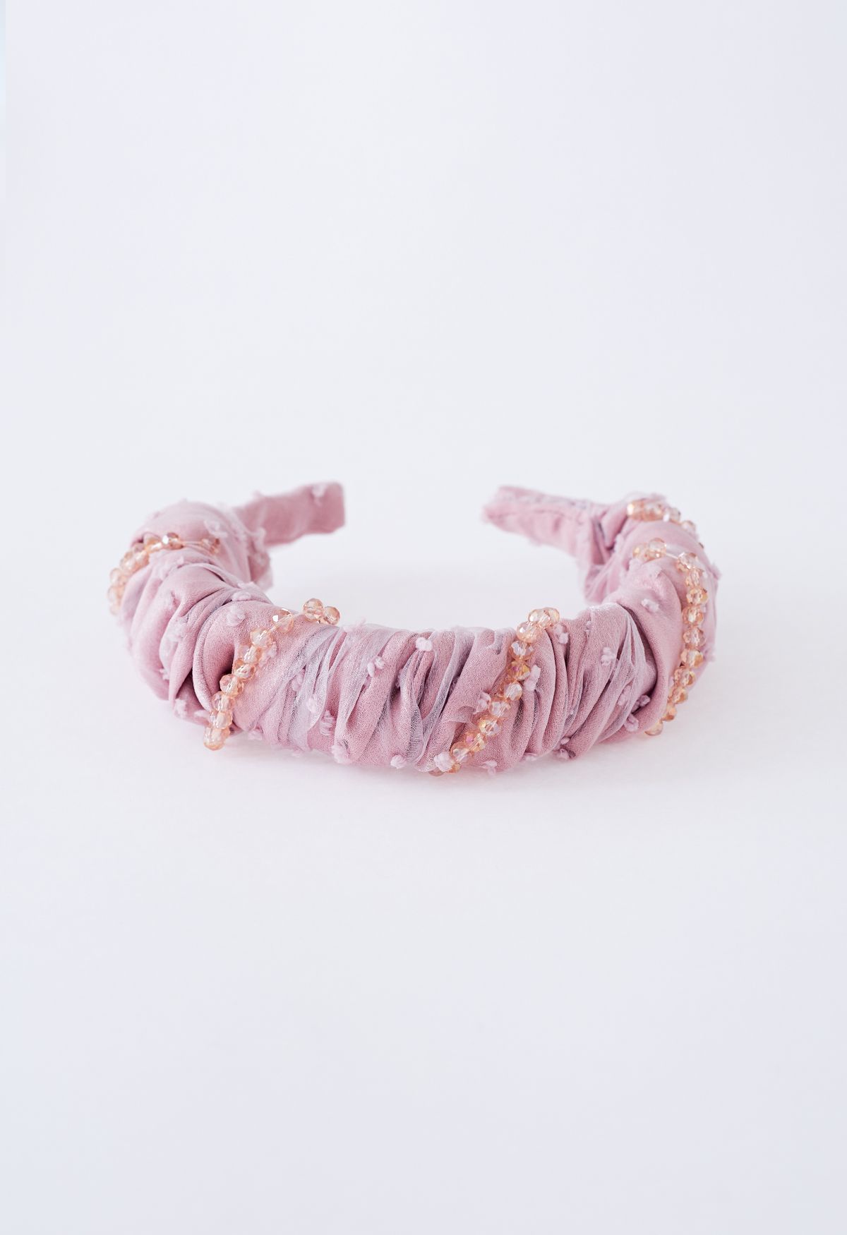 Bandeau à décor perlé en organza froncé rose