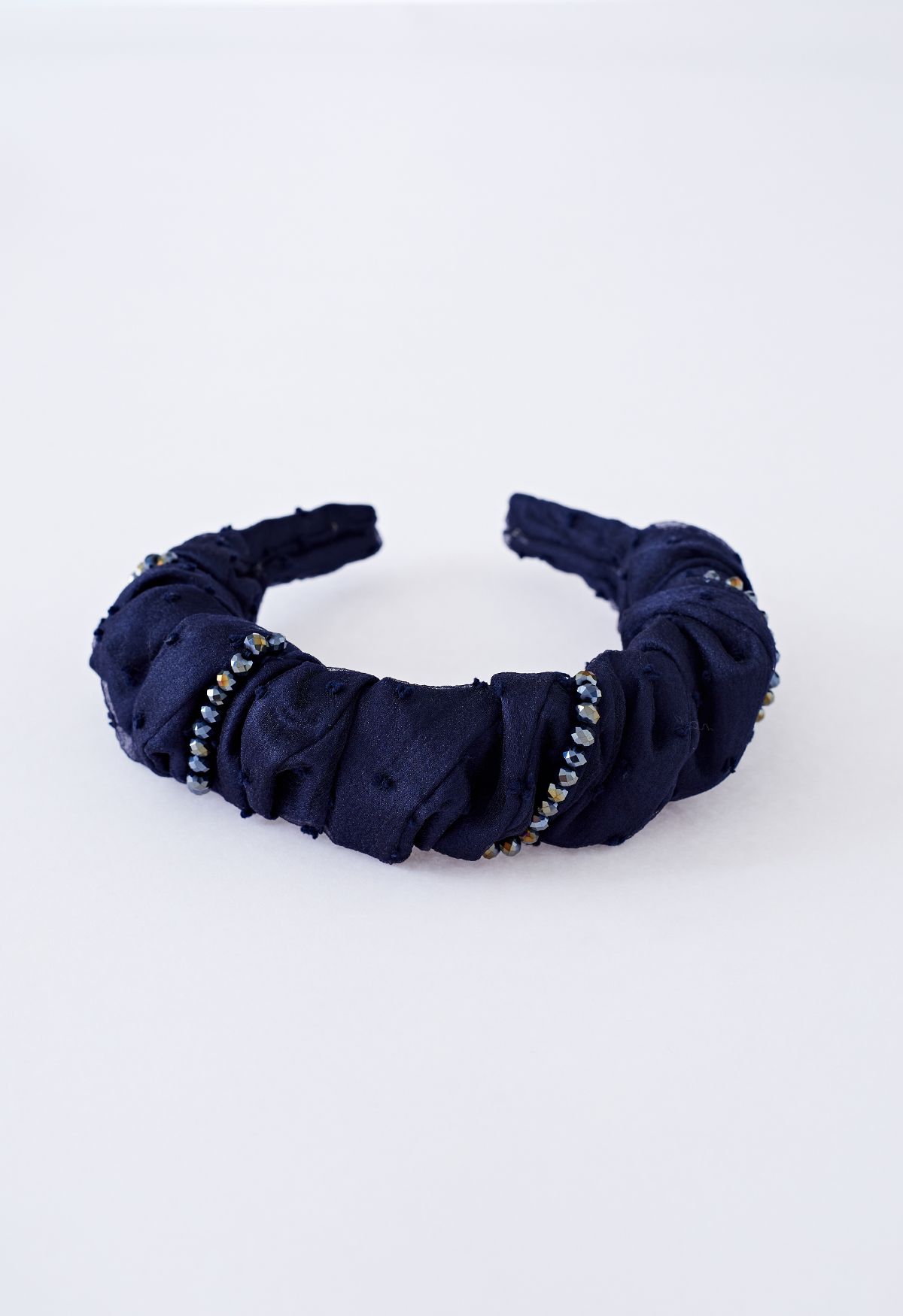 Bandeau à décor perlé en organza froncé bleu marine