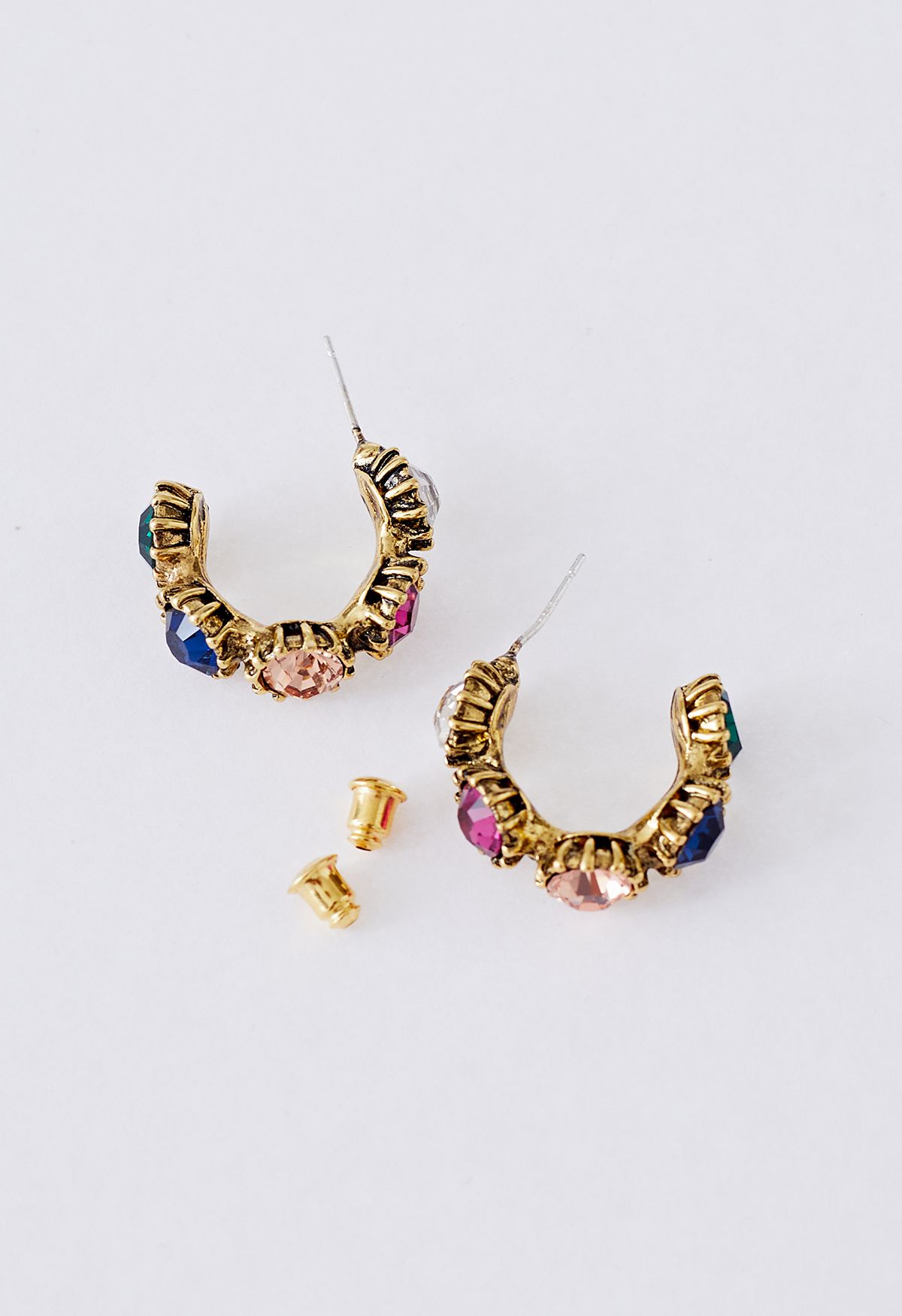 Boucles d'oreilles vintage multicolores avec pierres précieuses