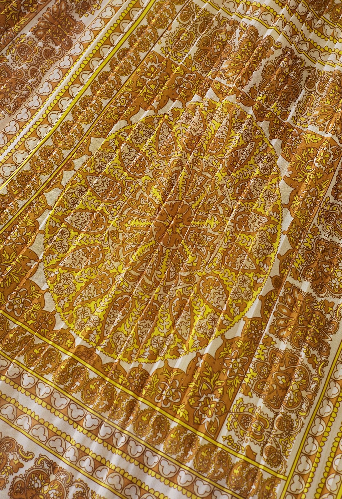 Boho Paisley Robe mi-longue en mousseline de soie plissée en orange