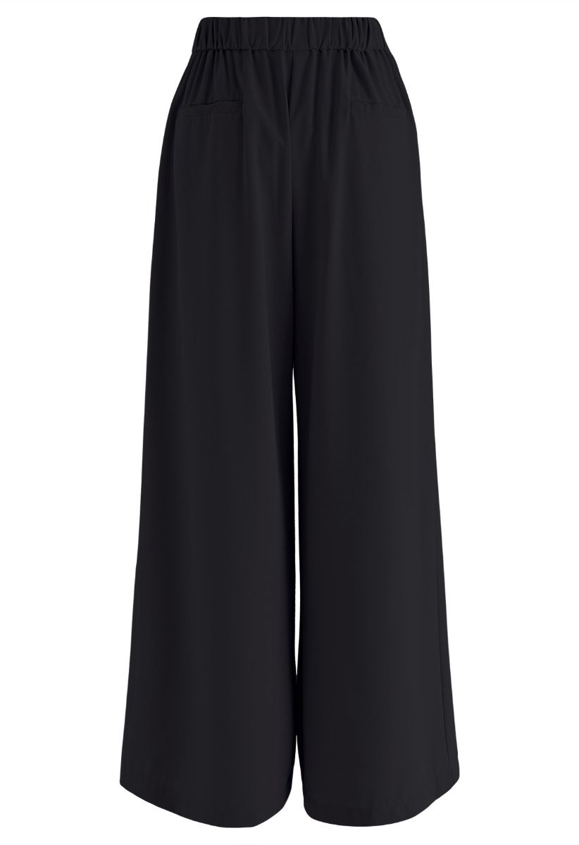 Pantalon large à plis fantaisistes en noir