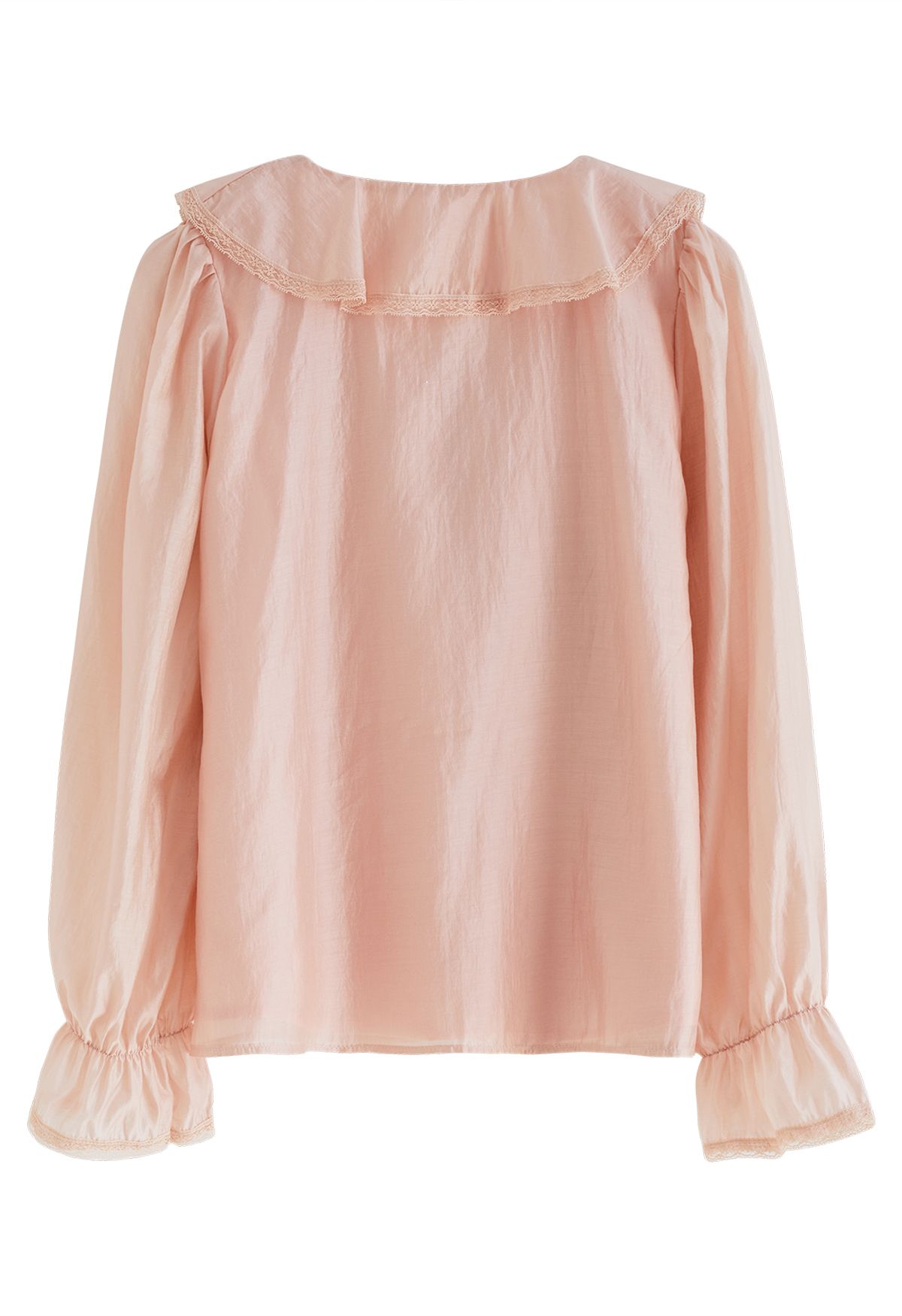 Chemise transparente à col en V et à volants en pêche