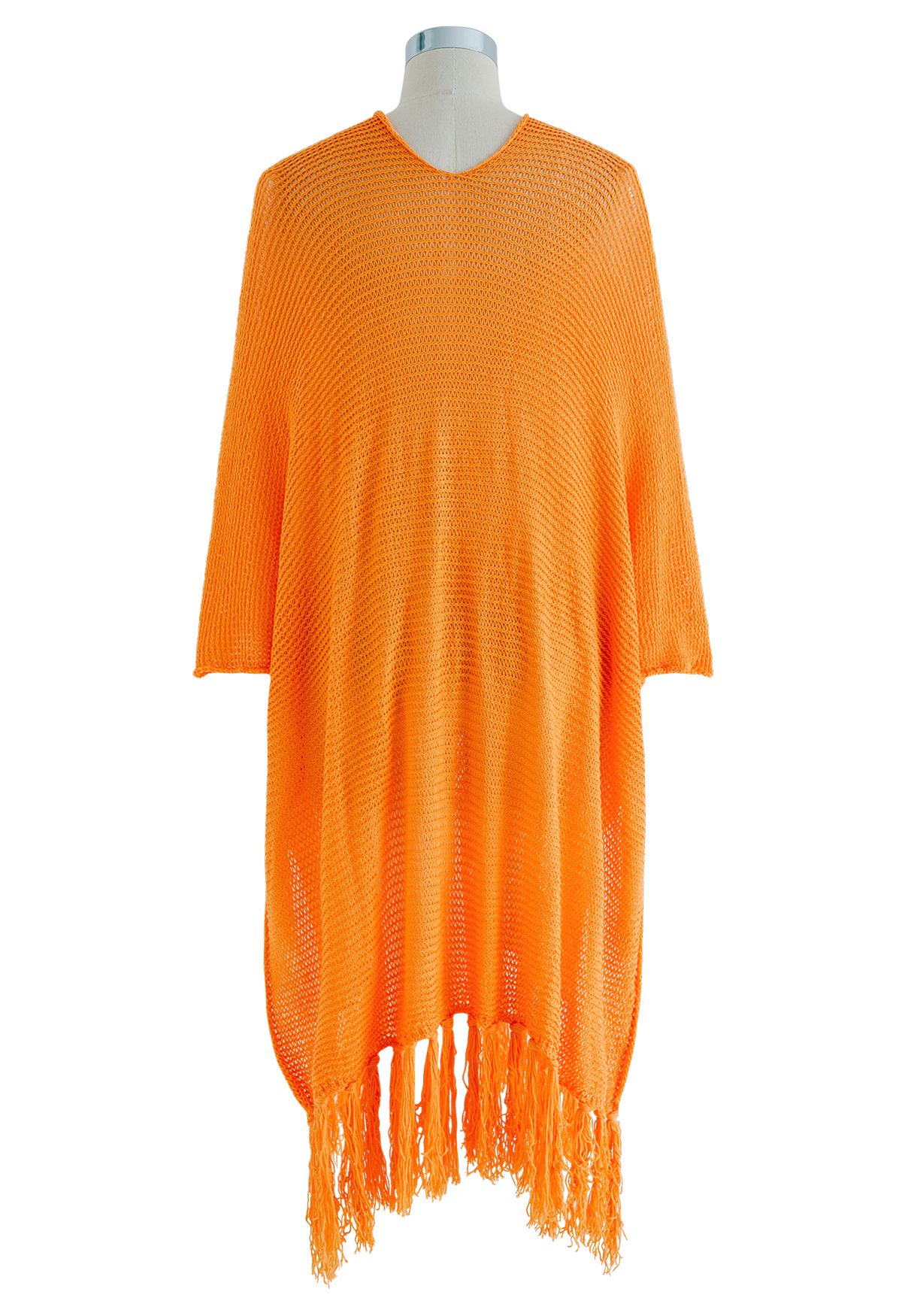 Couverture en tricot pointelle à ourlet frangé en orange
