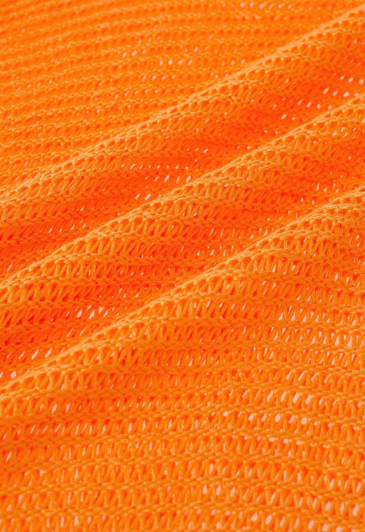 Couverture en tricot pointelle à ourlet frangé en orange