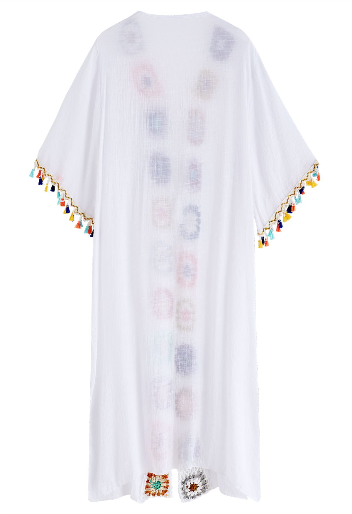 Kimono à pampilles en crochet coloré en blanc