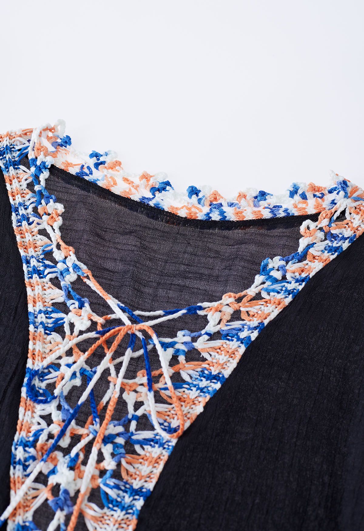 Boho Contrast Crochet Cover Up en Noir