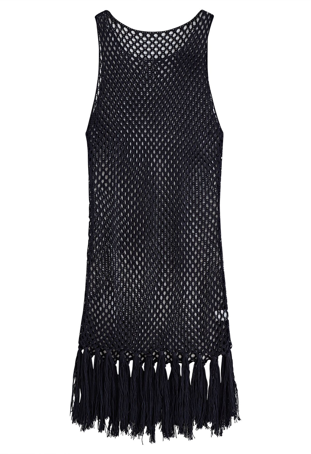 Couverture en tricot sans manches à ourlet à pampilles en noir