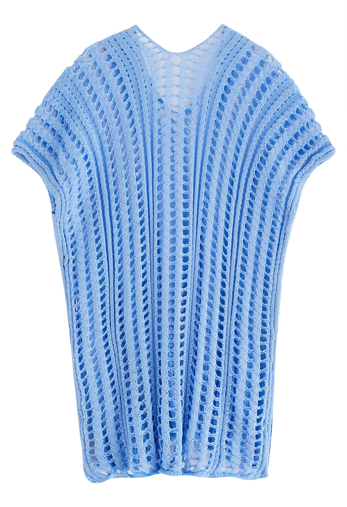 Couverture en tricot ajouré à fentes latérales en bleu