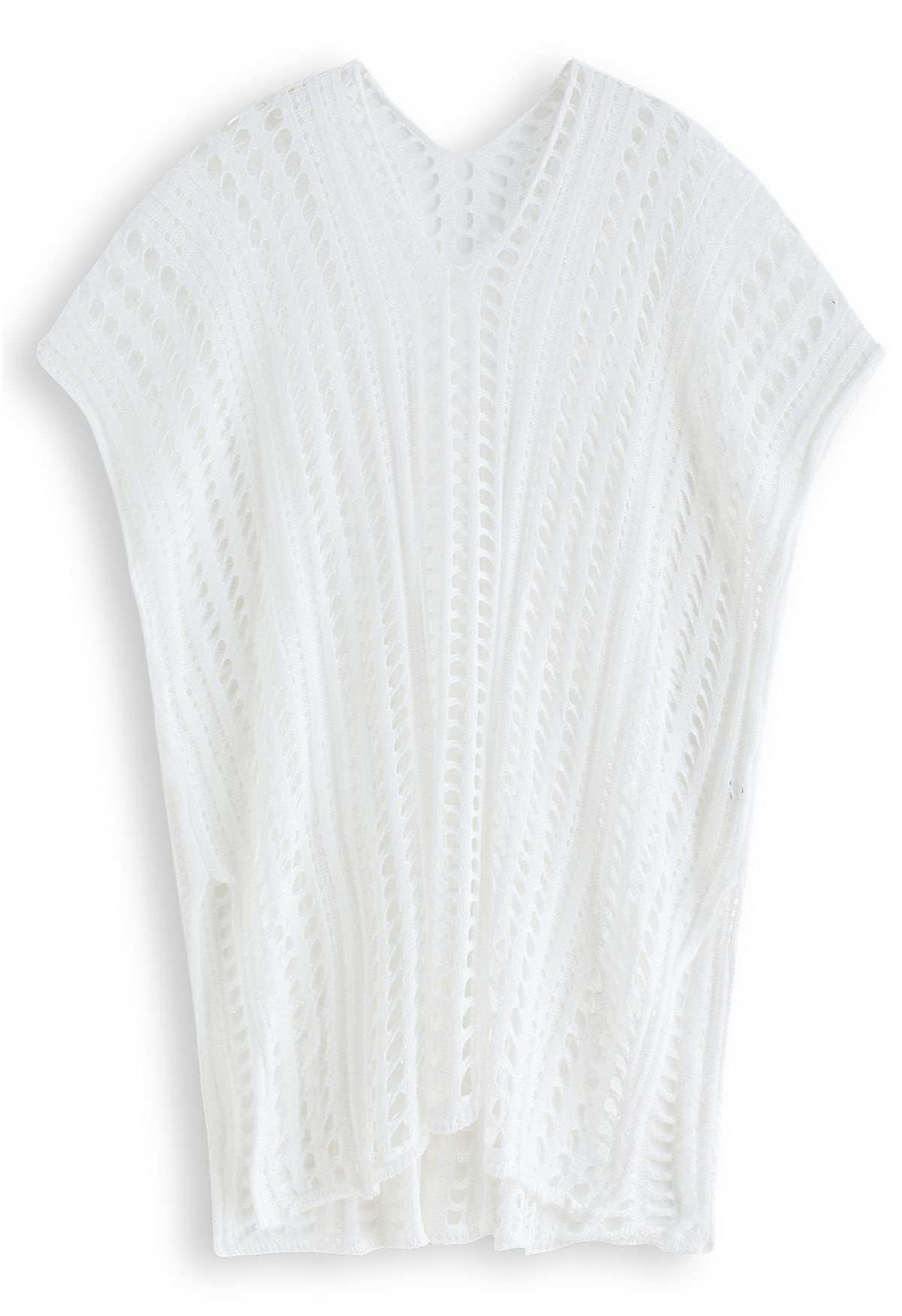 Couverture en tricot ajouré à fentes latérales en blanc