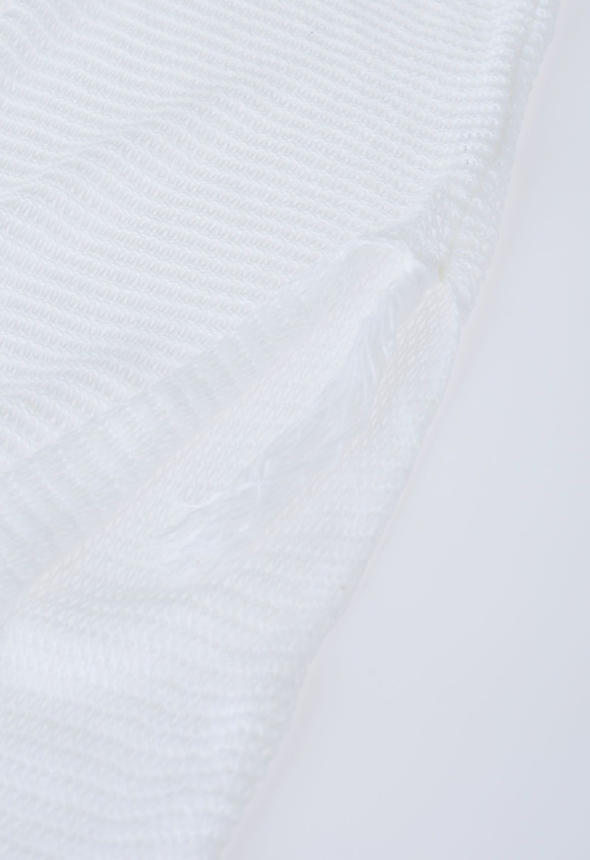 Couverture en tricot pointelle à ourlet frangé en blanc