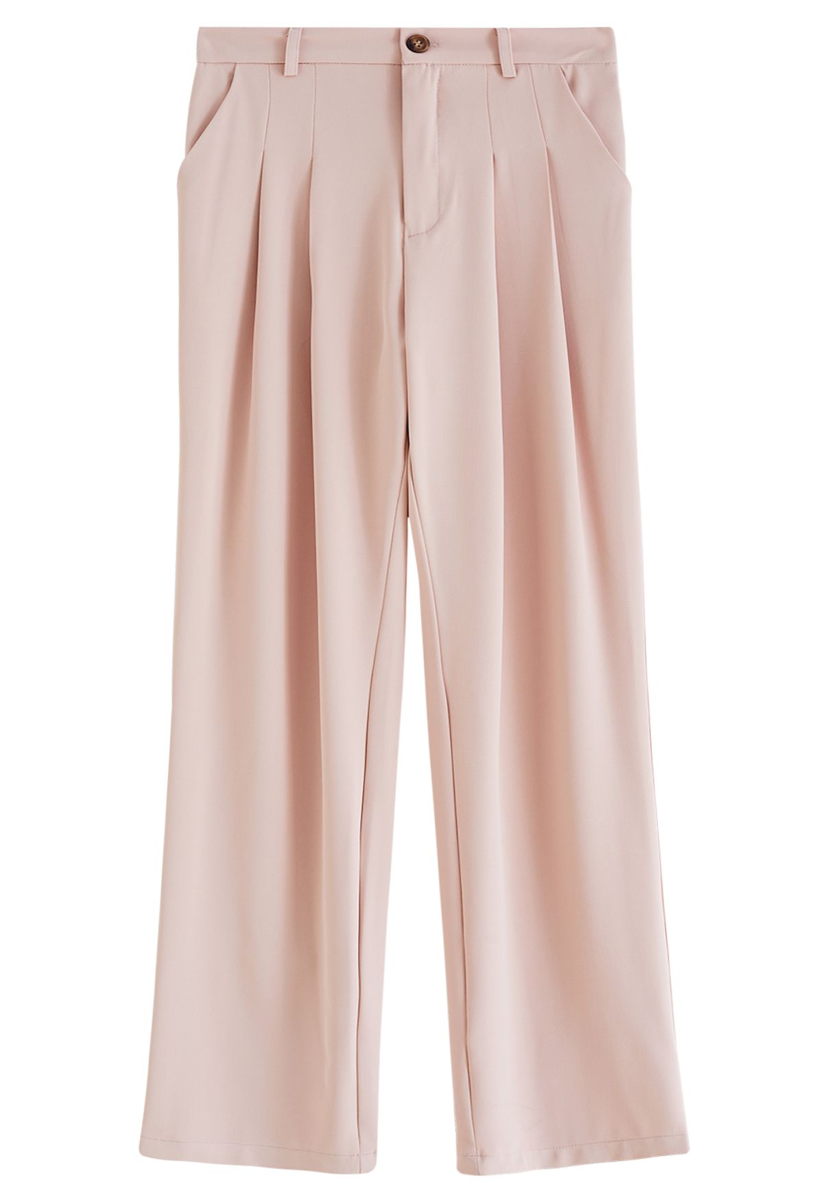 Pantalon droit à détails plissés en rose