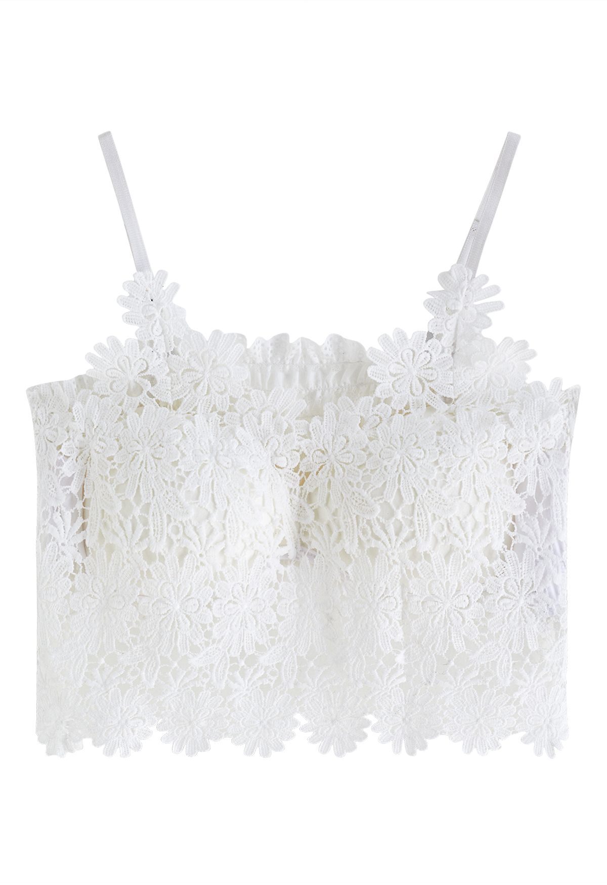Haut de soutien-gorge en crochet floral exquis en blanc