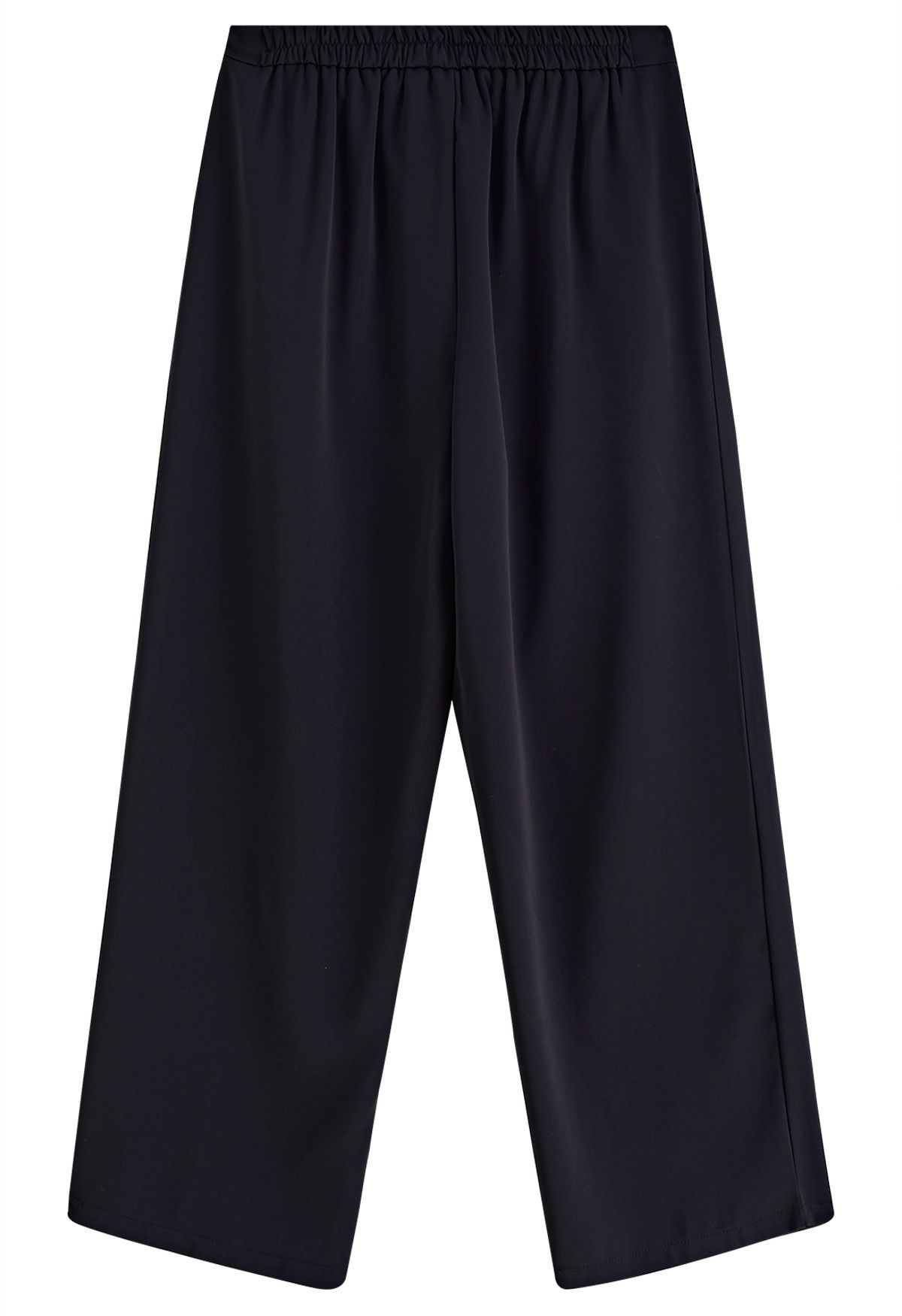 Pantalon à détails plissés à la taille avec cordon de serrage en noir