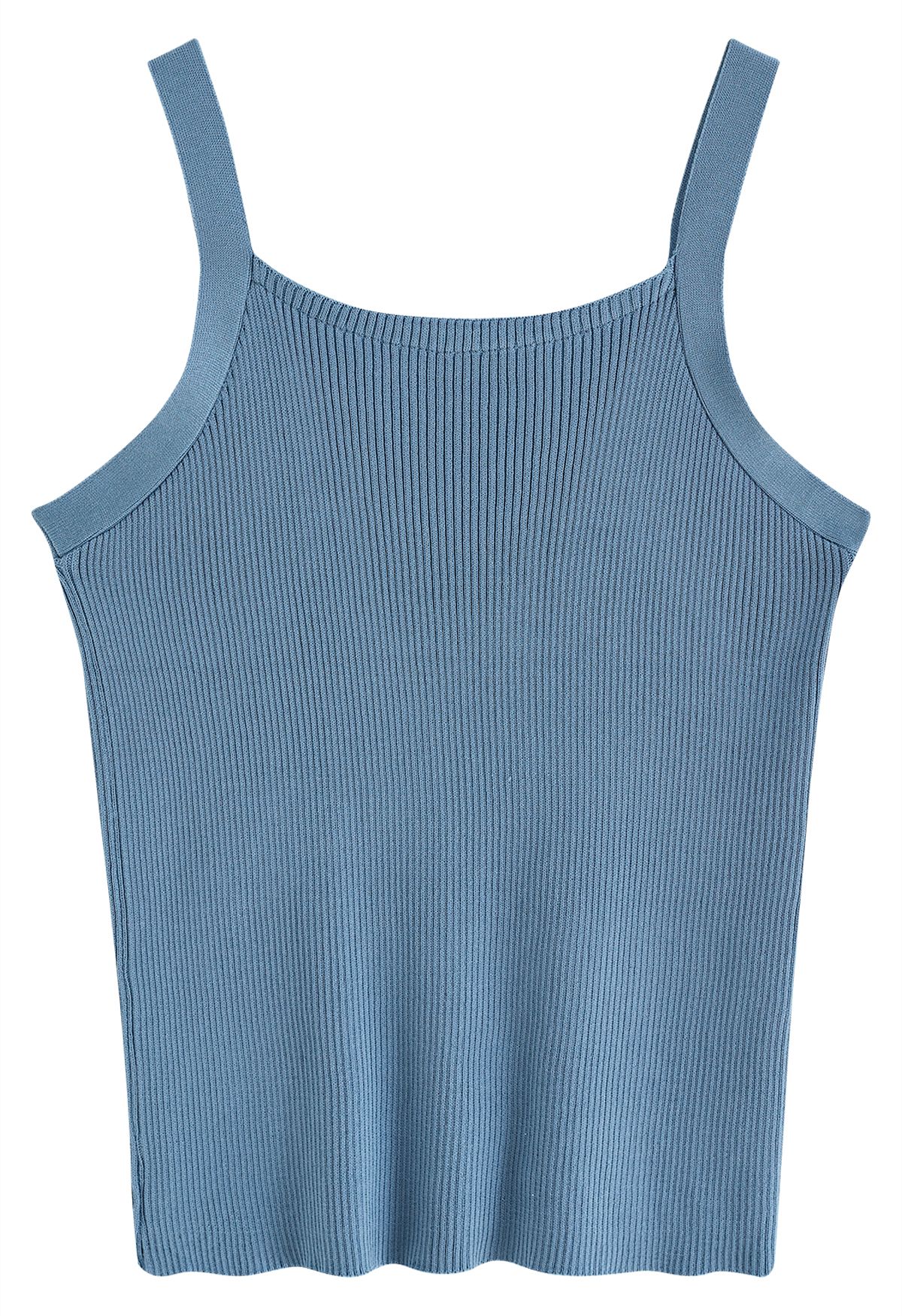 Caraco en tricot côtelé extensible en bleu poussiéreux