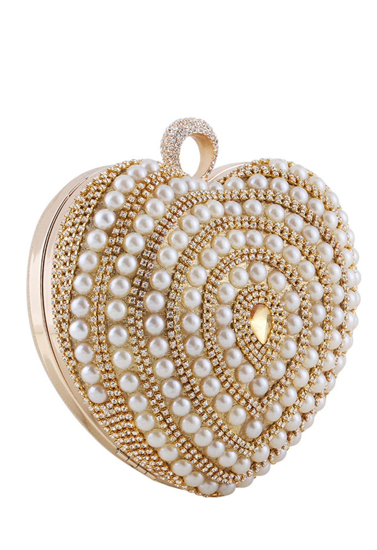 Pochette à décor de perles en forme de cœur en or