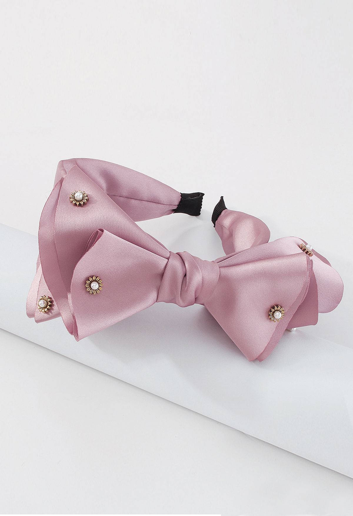 Bandeau Fancy Bowknot Pearl Satin en Lilas