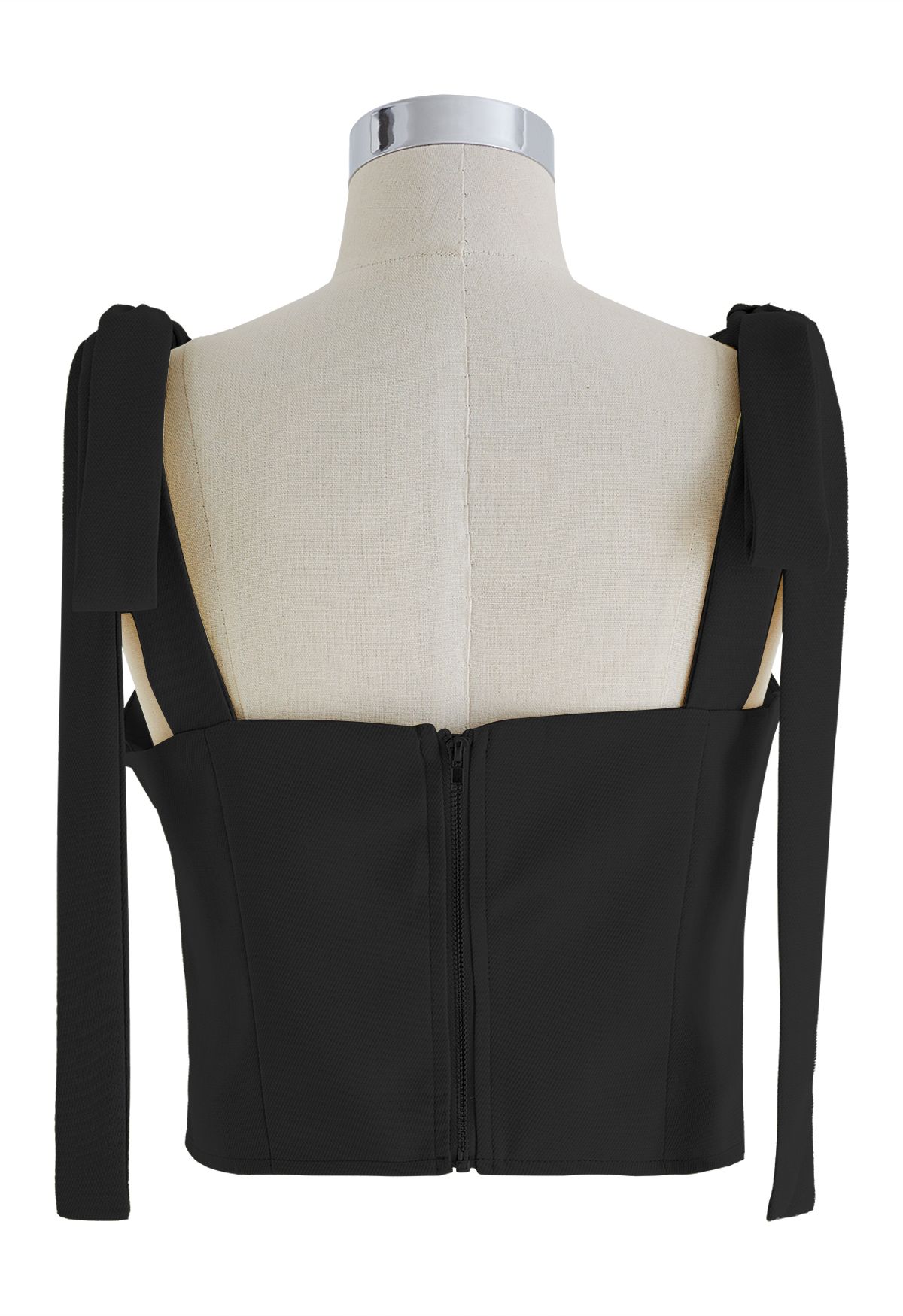 Crop top bustier à bretelles nouées en noir