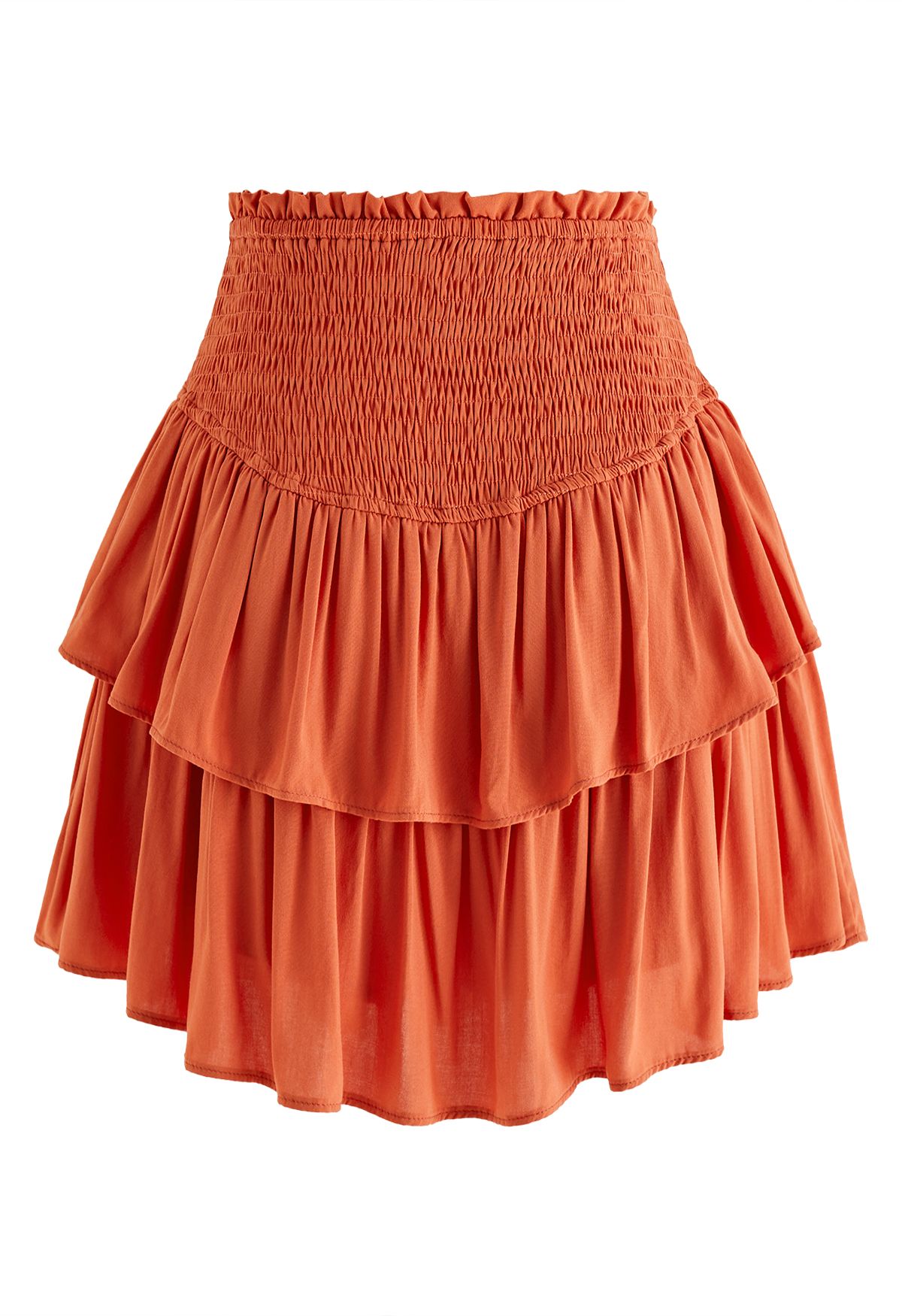 Mini-jupe froncée à volants et à volants en orange
