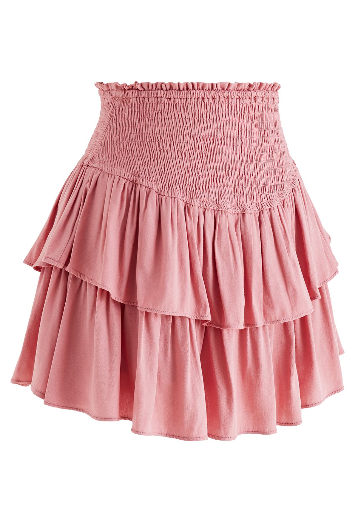 Mini-jupe froncée à volants et à volants en rose