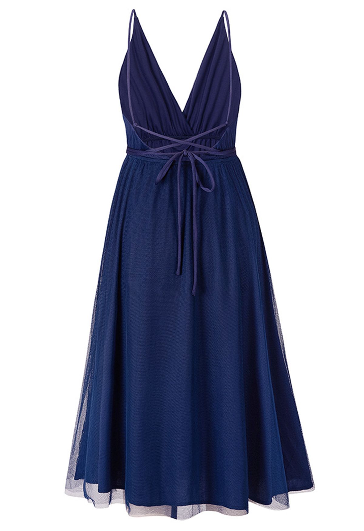 Robe en tulle à mailles croisées à dos ouvert en bleu marine