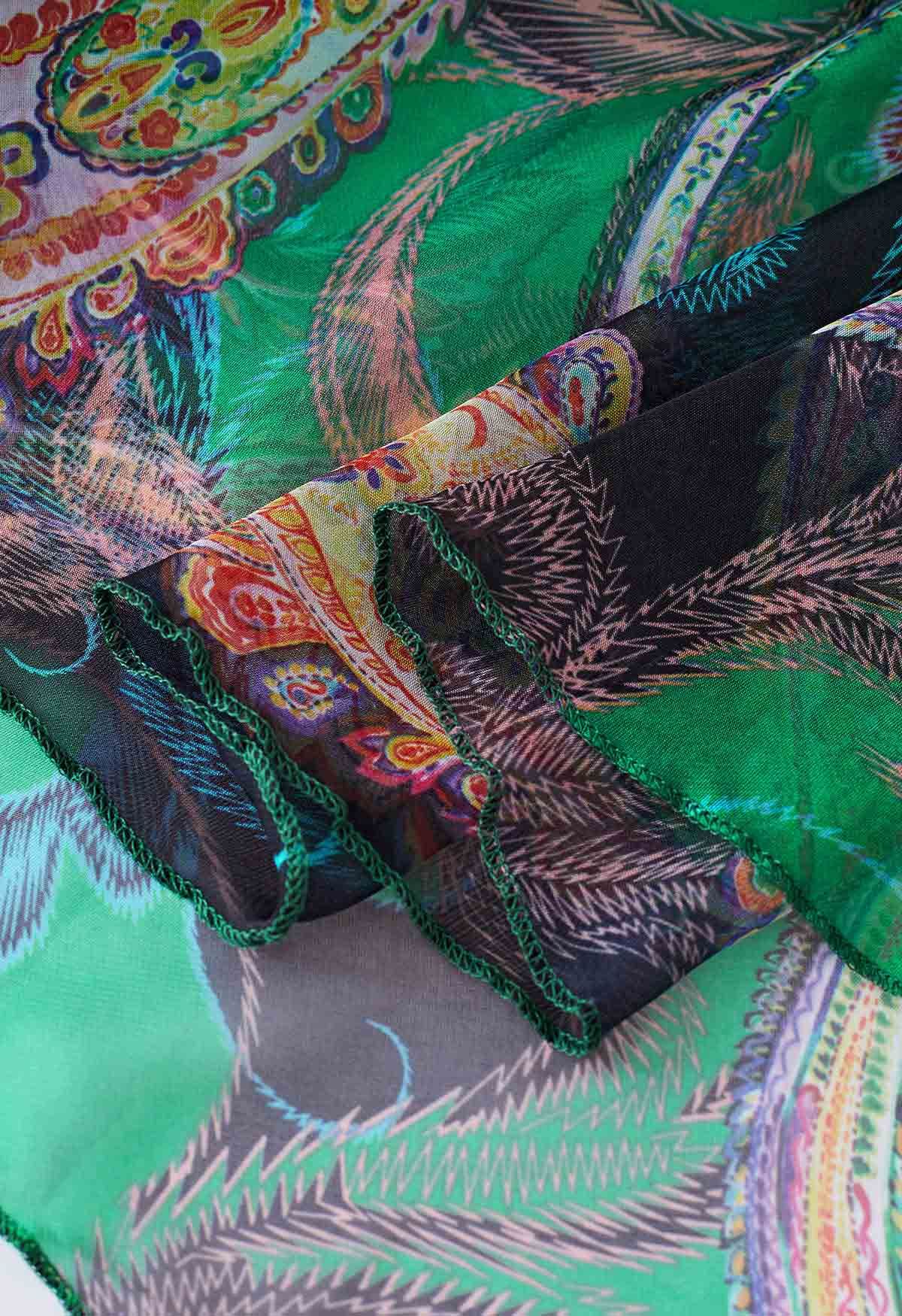 Jupe longue en mousseline de soie cachemire exotique en vert