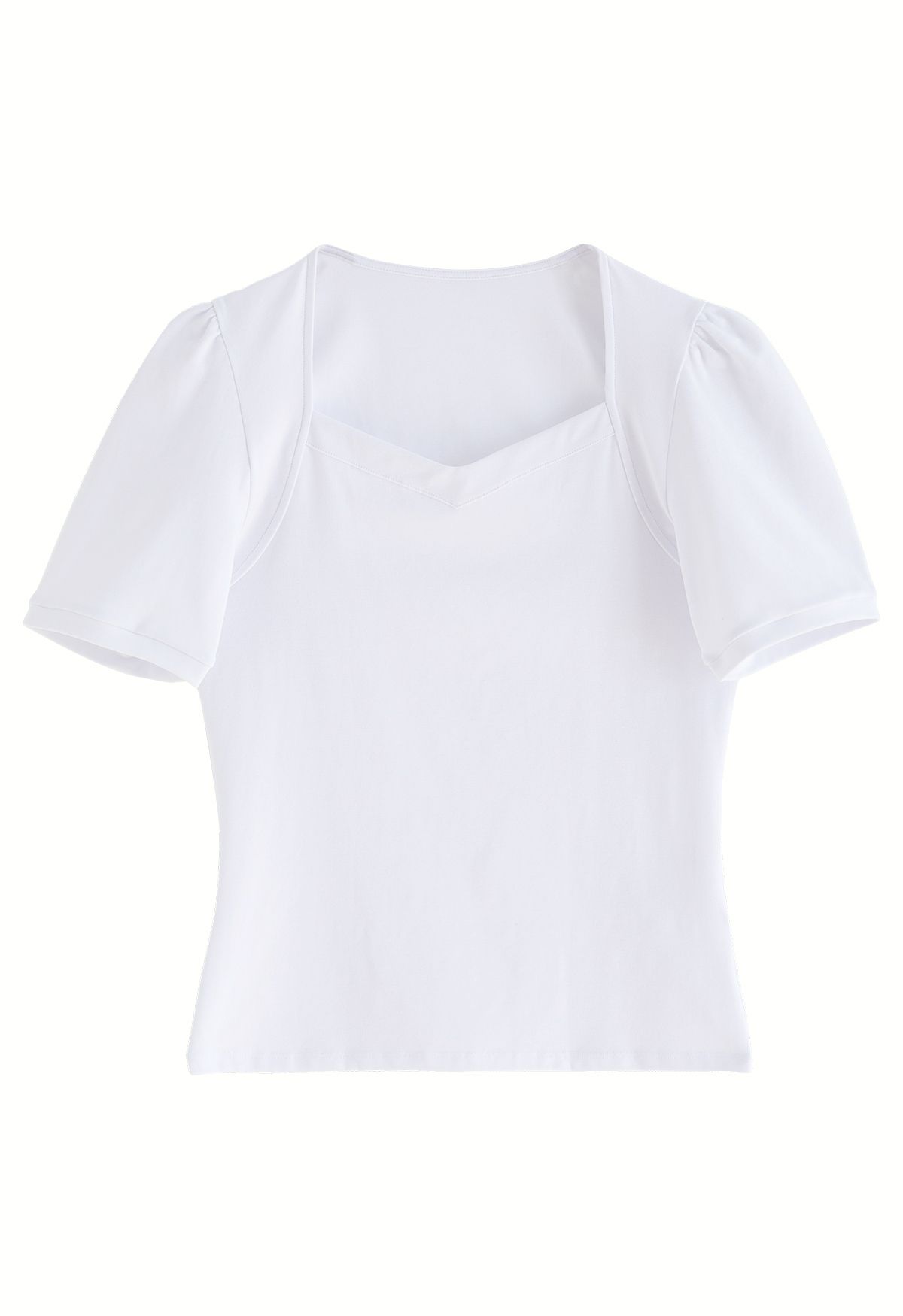 T-shirt à encolure carrée et épaules bouffantes en blanc