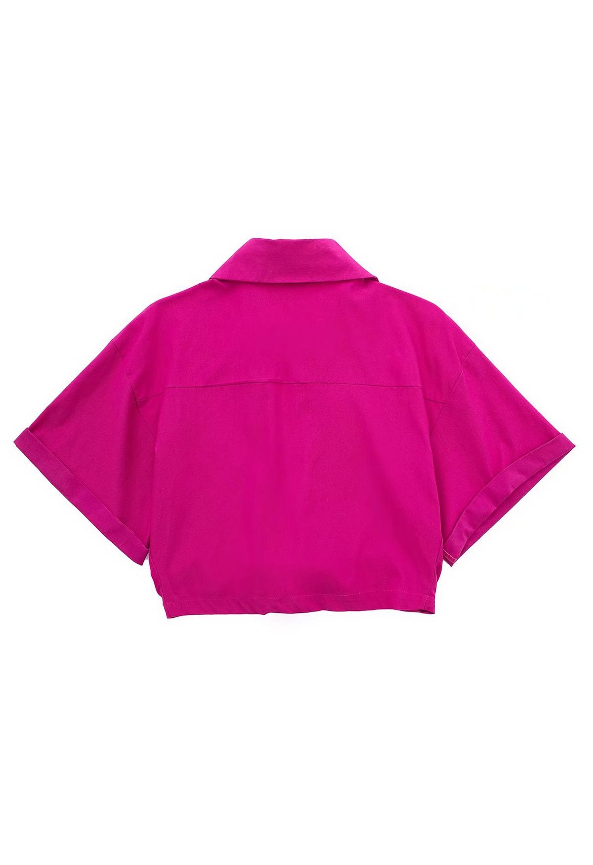 Chemise courte avec poche à rabat et lien sur le devant en magenta