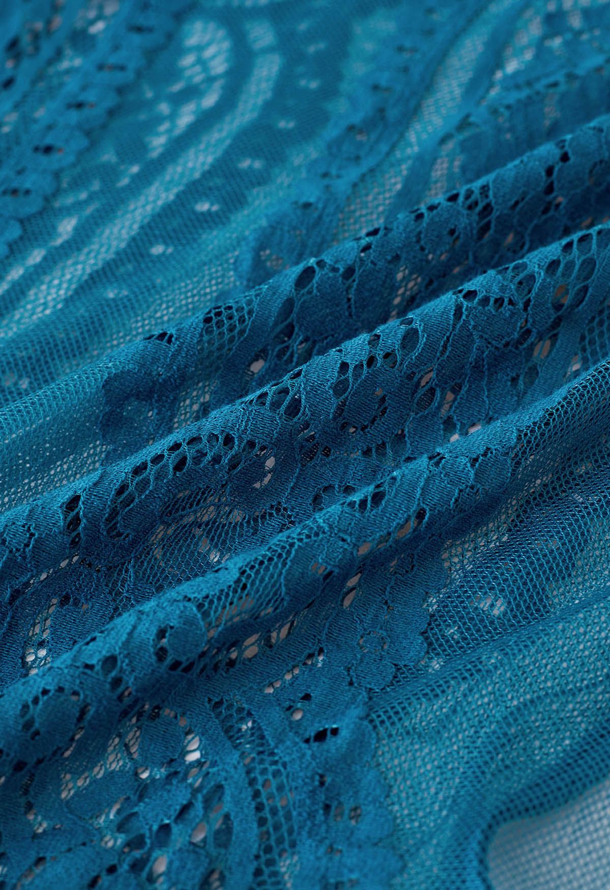 Kimono en Crochet Floral aux Poignets Fendus en Bleu Sarcelle