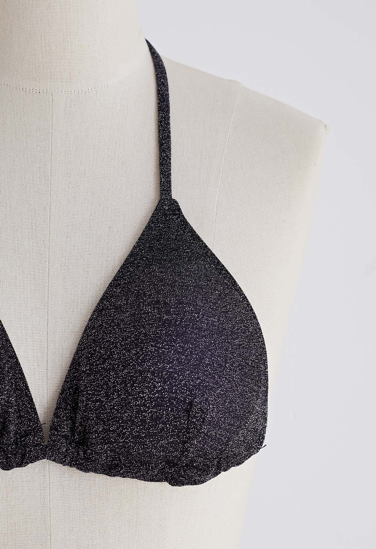 Dazzling Metallic Tie-String Bikini Set en Noir