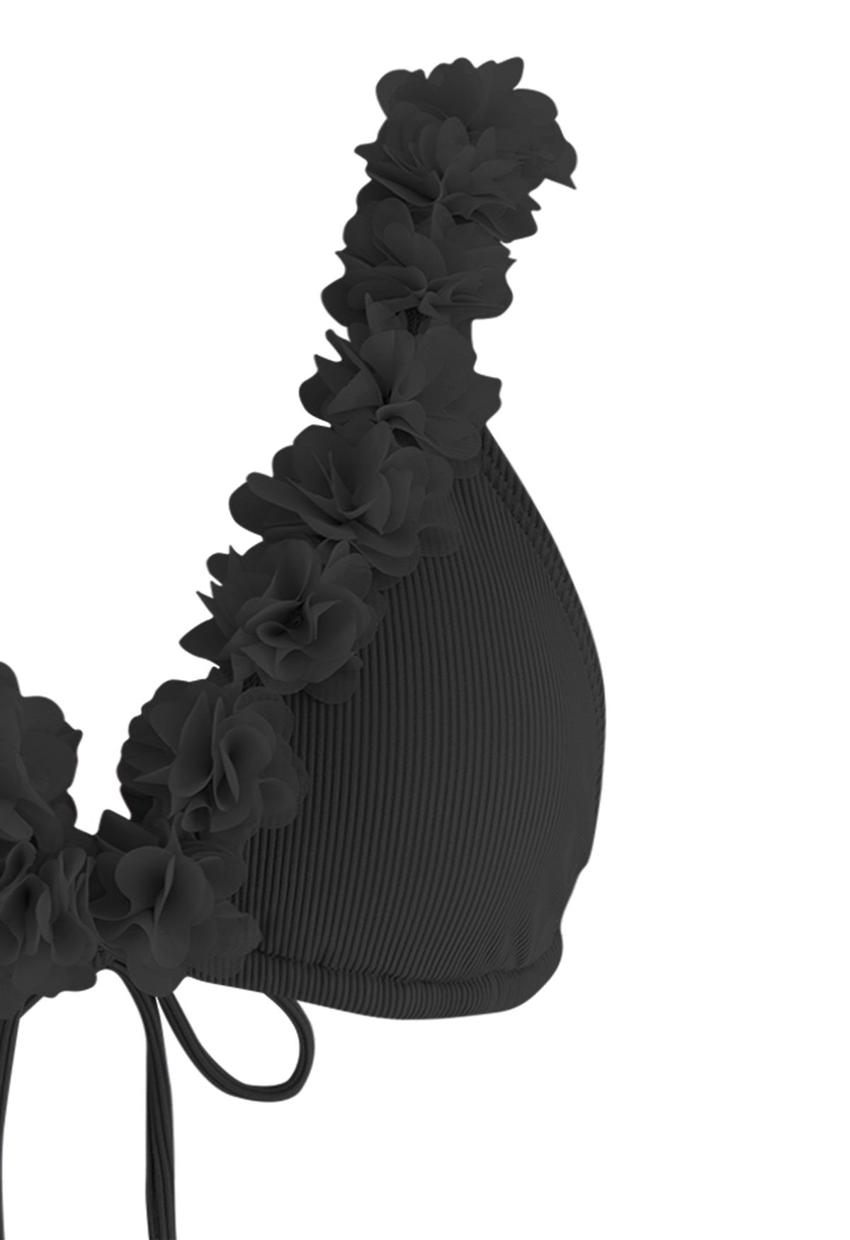 Ensemble de bikini 3D Fleur en maille Deep-V en noir