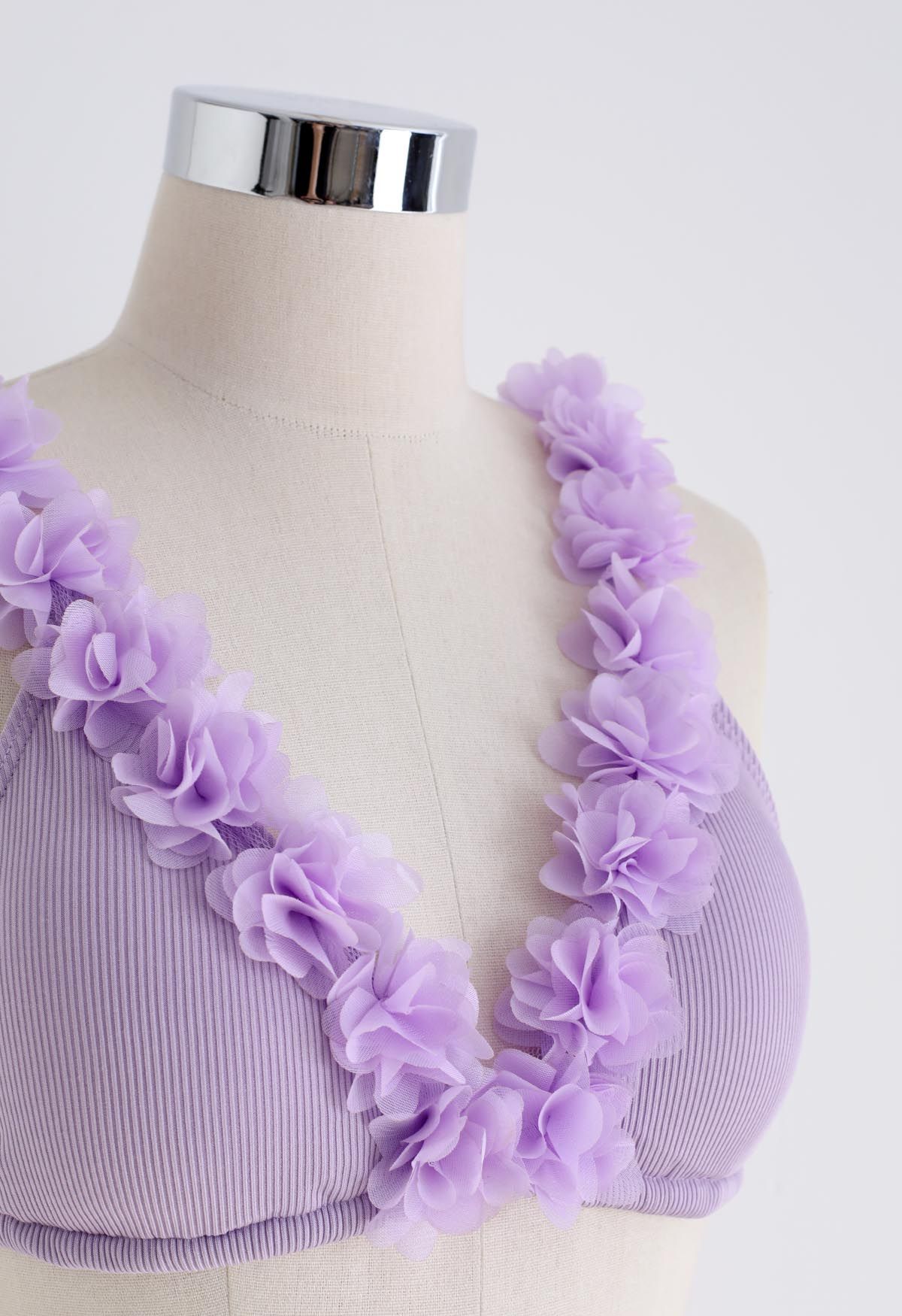 Ensemble Bikini 3D Fleur en maille Deep-V - Lilas