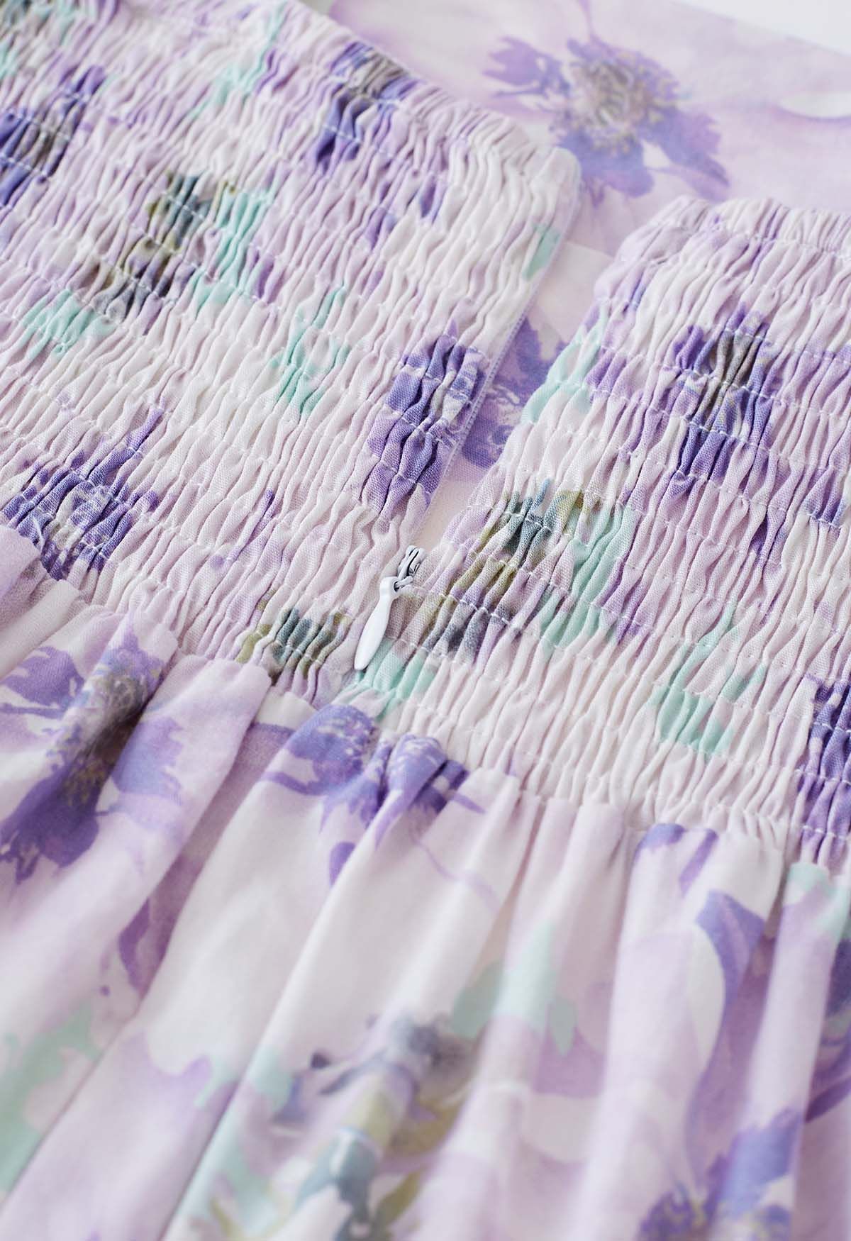 Robe longue lilas à bretelles nouées