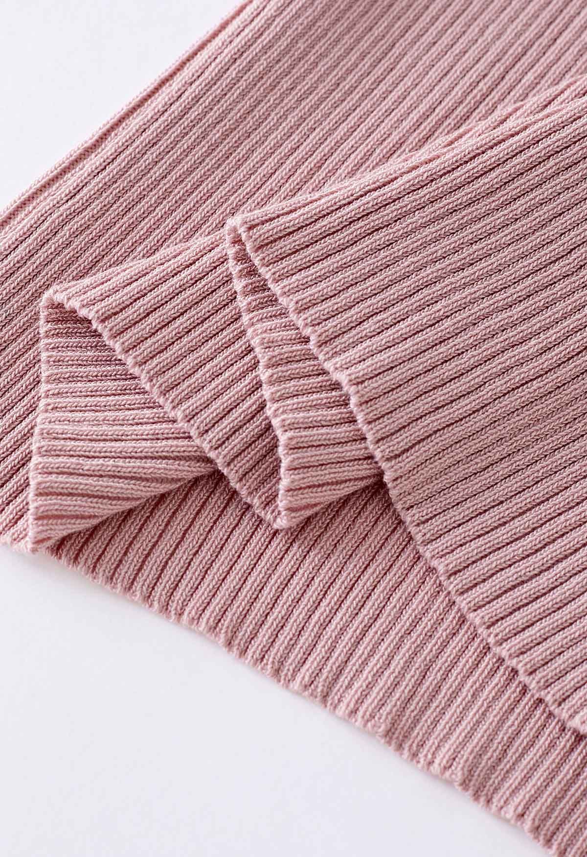 Haut en tricot à manches courtes et épaules dénudées pliées en rose
